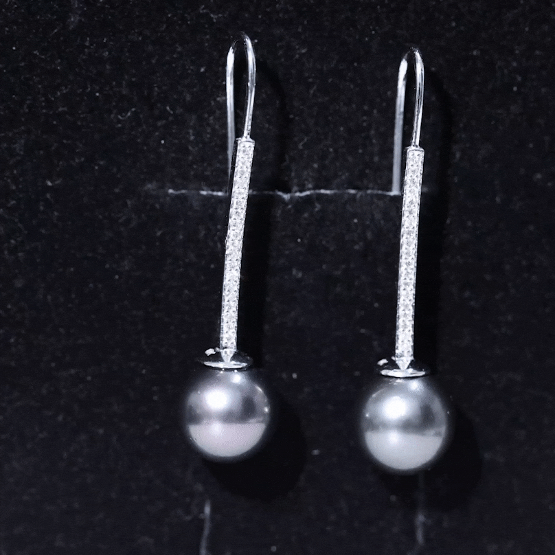 15 Carat Tahitian Pearl Dangle Earrings with Diamond Stones AAA - Rosec Jewels