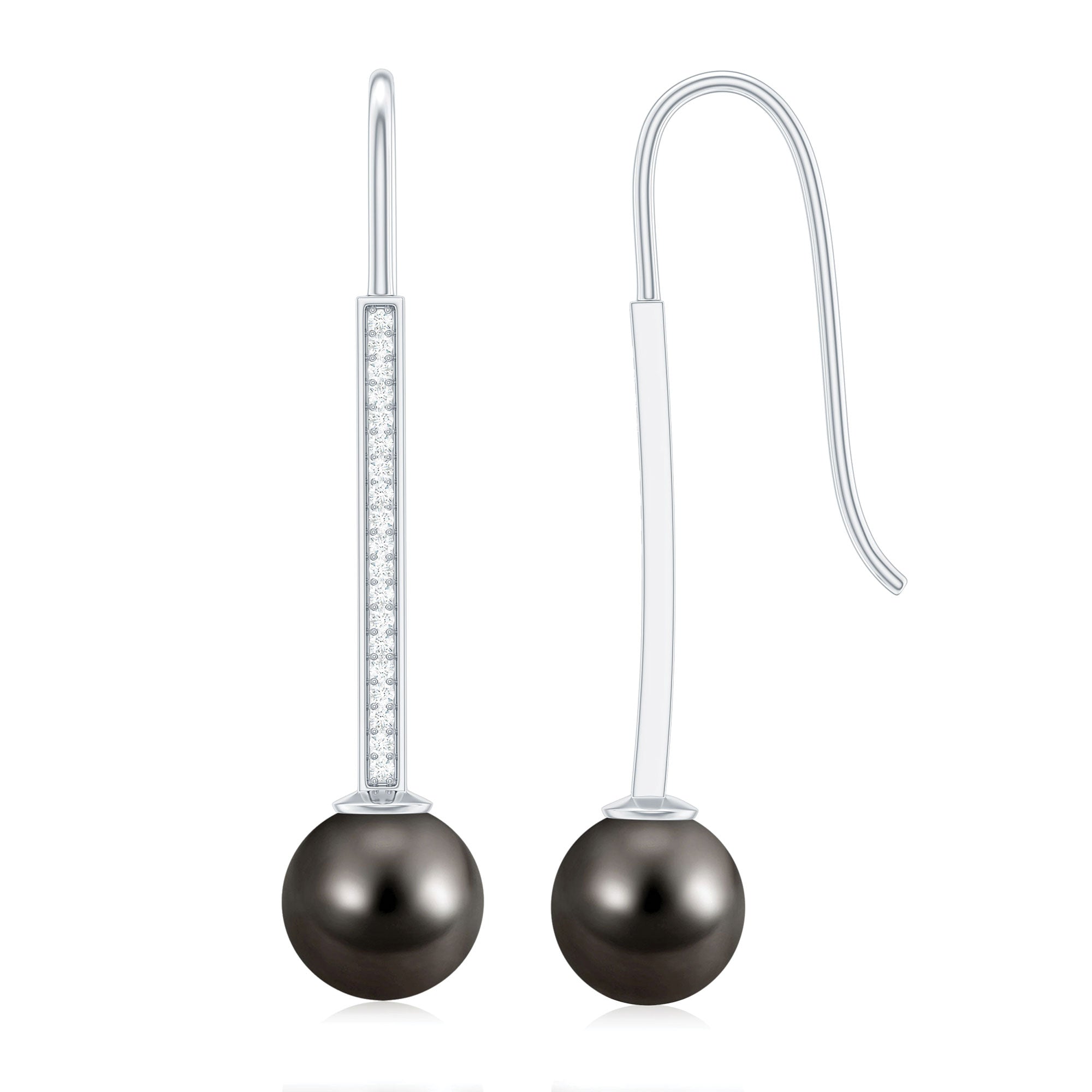 15 Carat Tahitian Pearl Dangle Earrings with Diamond Stones AAA - Rosec Jewels