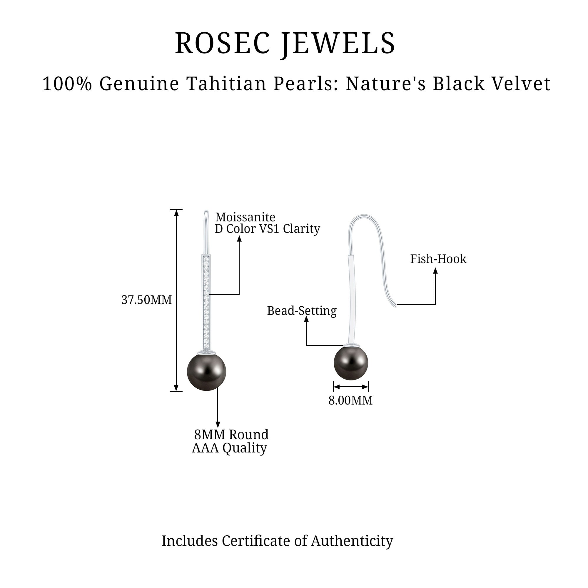 15 Carat Tahitian Pearl Dangle Earrings with Diamond Stones AAA - Rosec Jewels