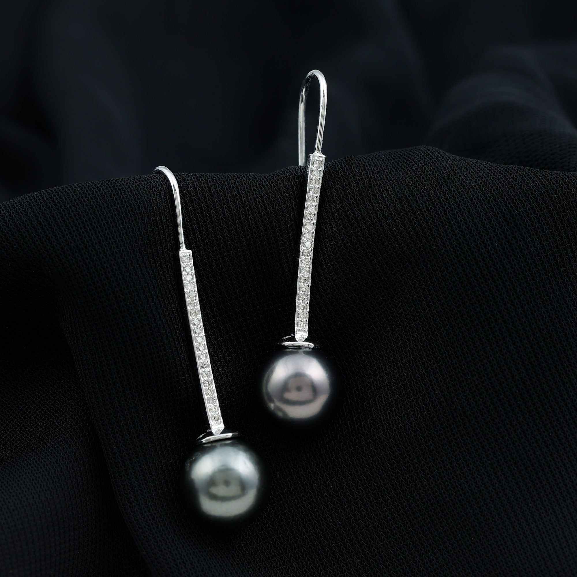15 Carat Tahitian Pearl Dangle Earrings with Diamond Stones AAA - Rosec Jewels