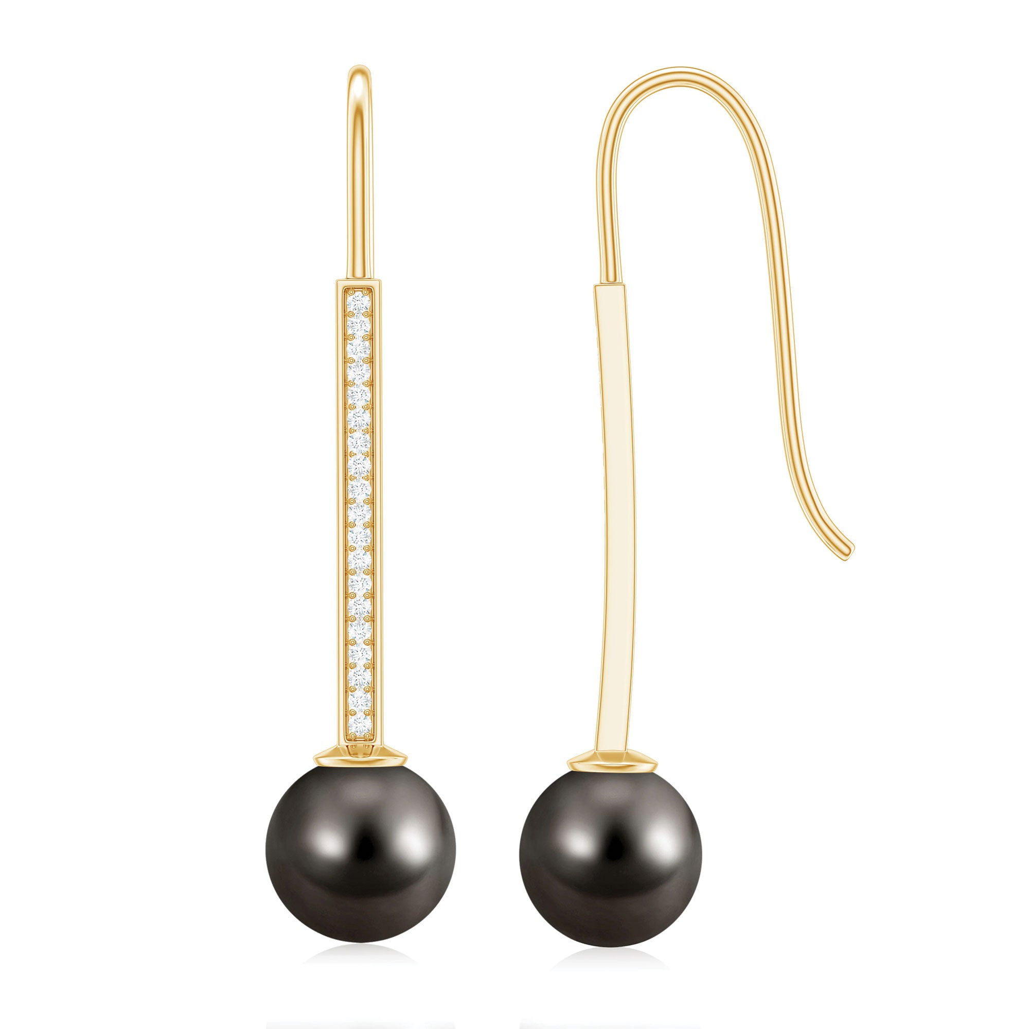 15 Carat Tahitian Pearl Dangle Earrings with Diamond Stones AAA - Rosec Jewels
