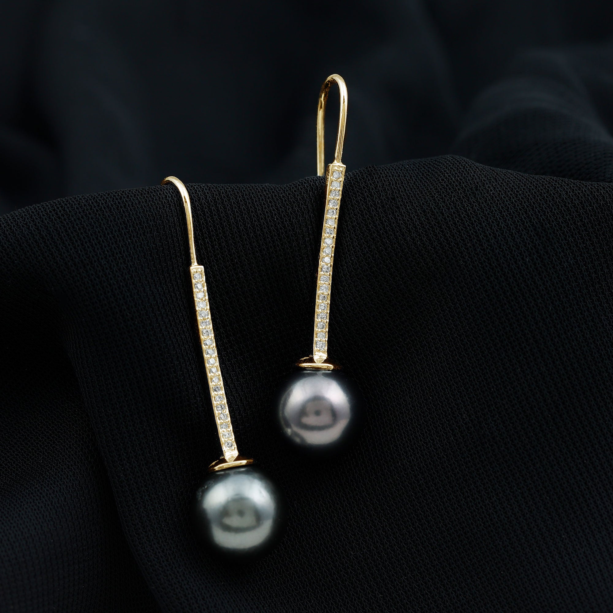 15 Carat Tahitian Pearl Dangle Earrings with Diamond Stones AAA - Rosec Jewels
