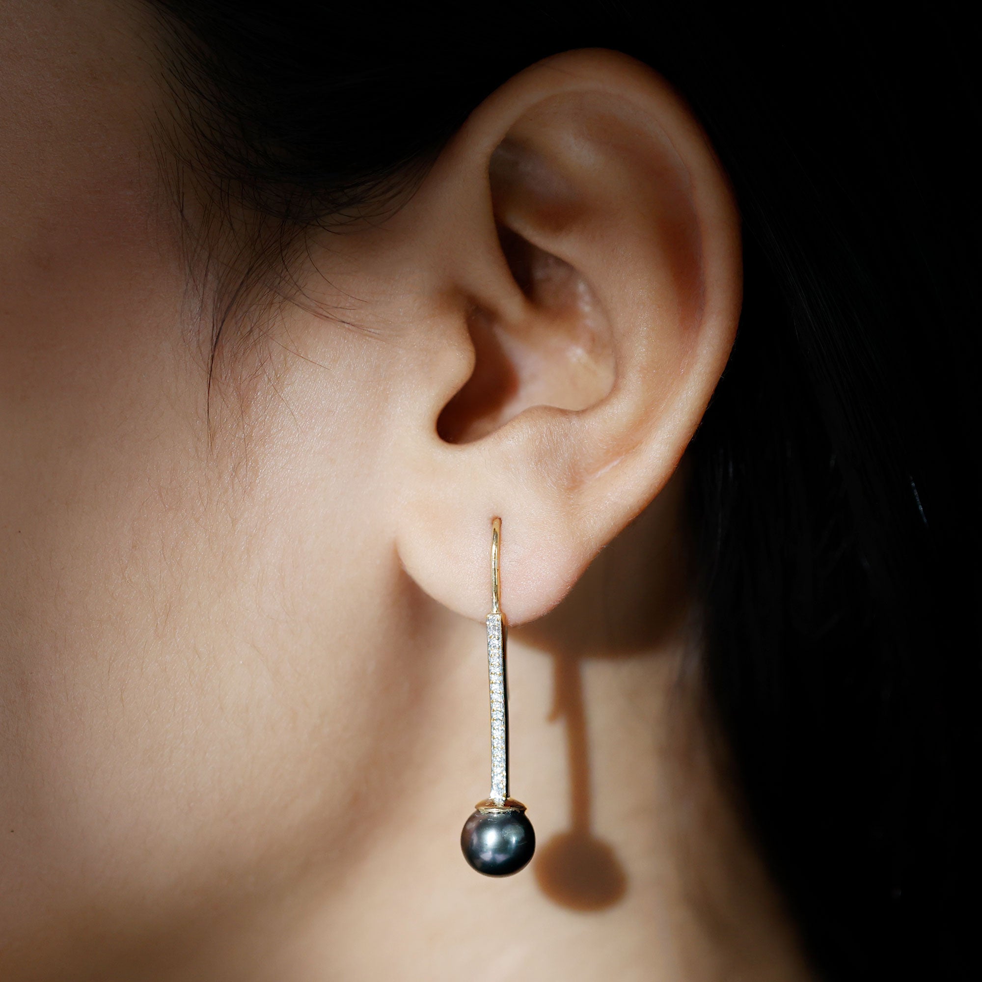 15 Carat Tahitian Pearl Dangle Earrings with Diamond Stones AAA - Rosec Jewels