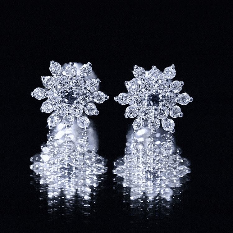 Created Blue Sapphire and Moissanite Cluster Statement Stud Earrings AAAA - Rosec Jewels