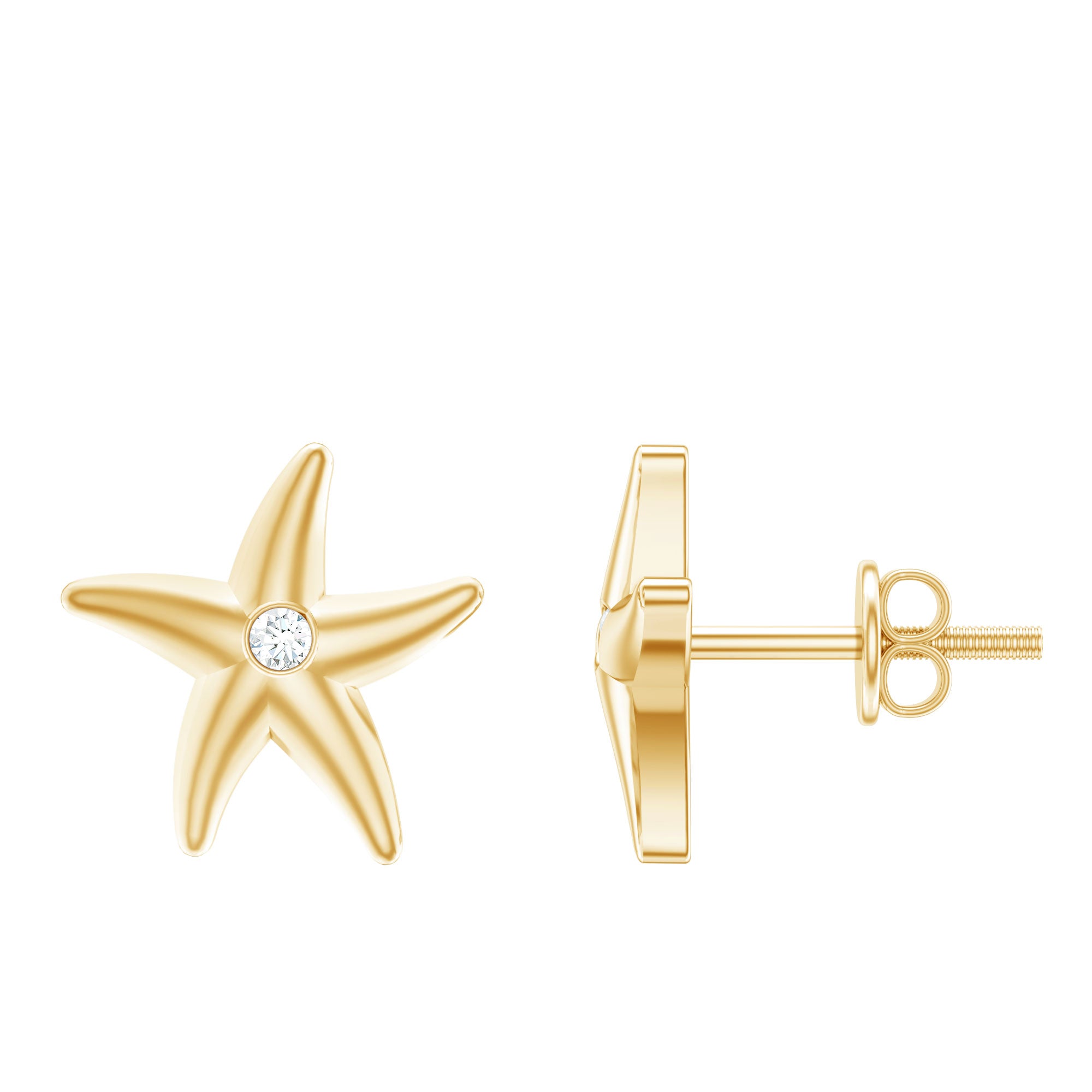 Bezel Set Round Moissanite Starfish Stud Earrings D-VS1 - Rosec Jewels