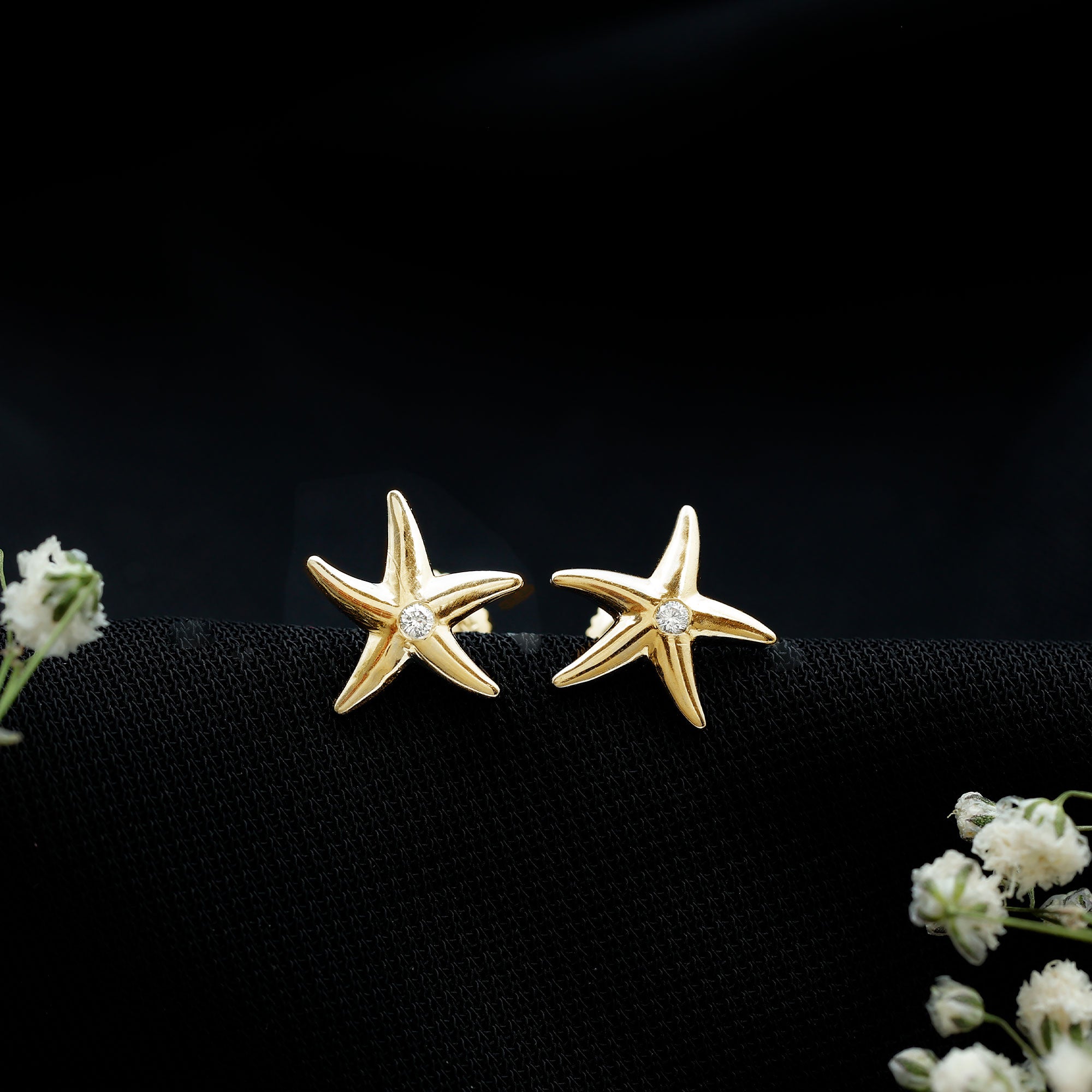 Bezel Set Round Moissanite Starfish Stud Earrings D-VS1 - Rosec Jewels