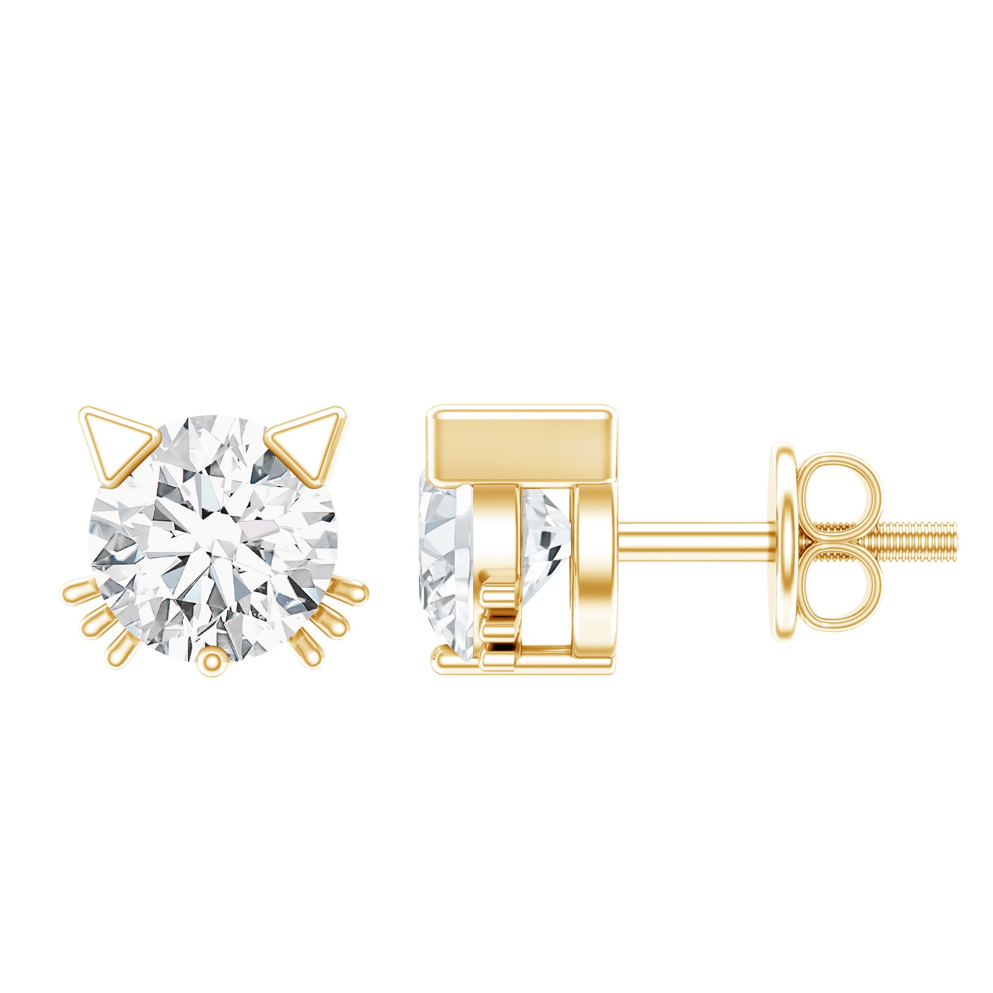 1 CT Solitaire Moissanite Cat Stud Earrings with Screw Back D-VS1 - Rosec Jewels