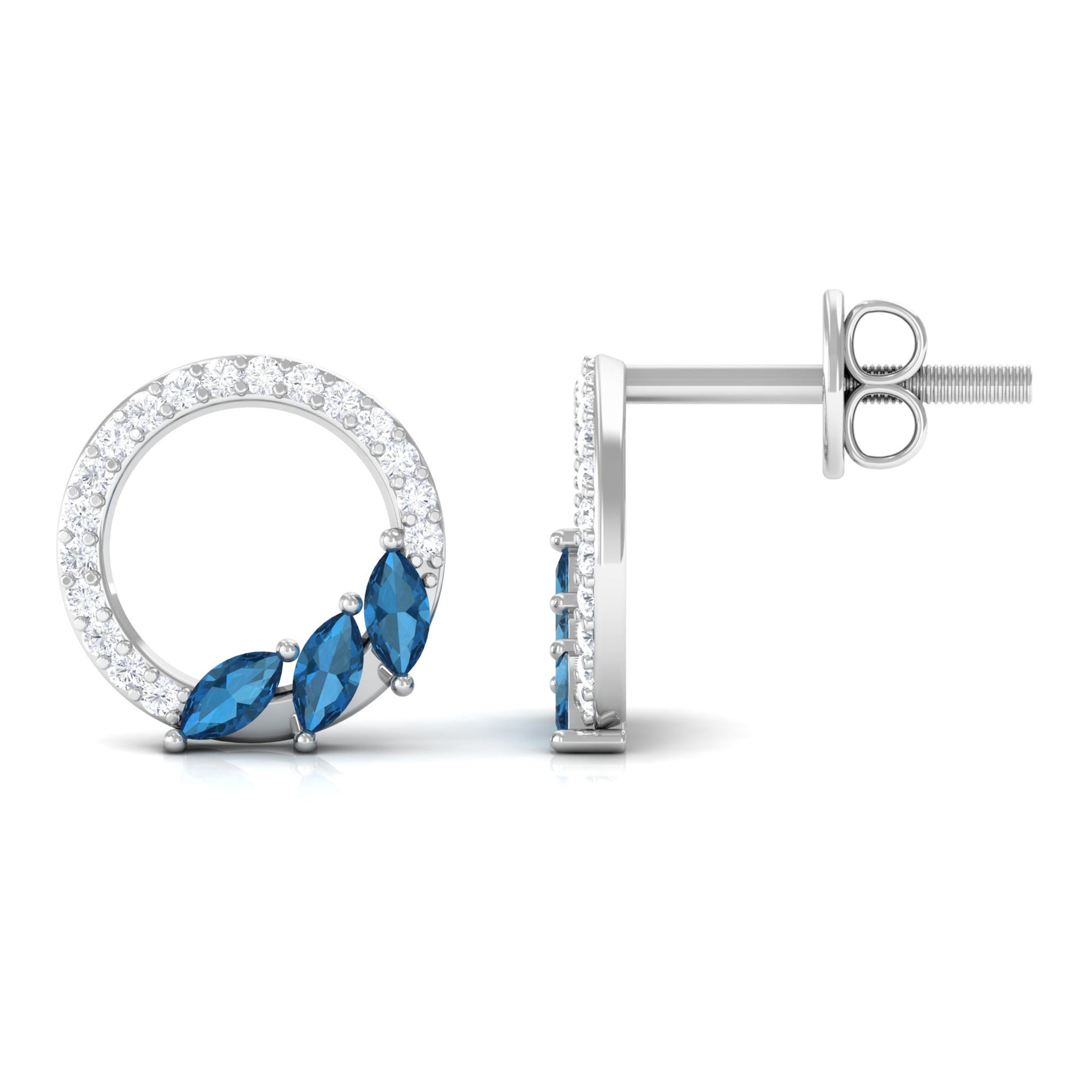 Marquise Cut London Blue Topaz and Diamond Eternity Stud Earrings AAA - Rosec Jewels
