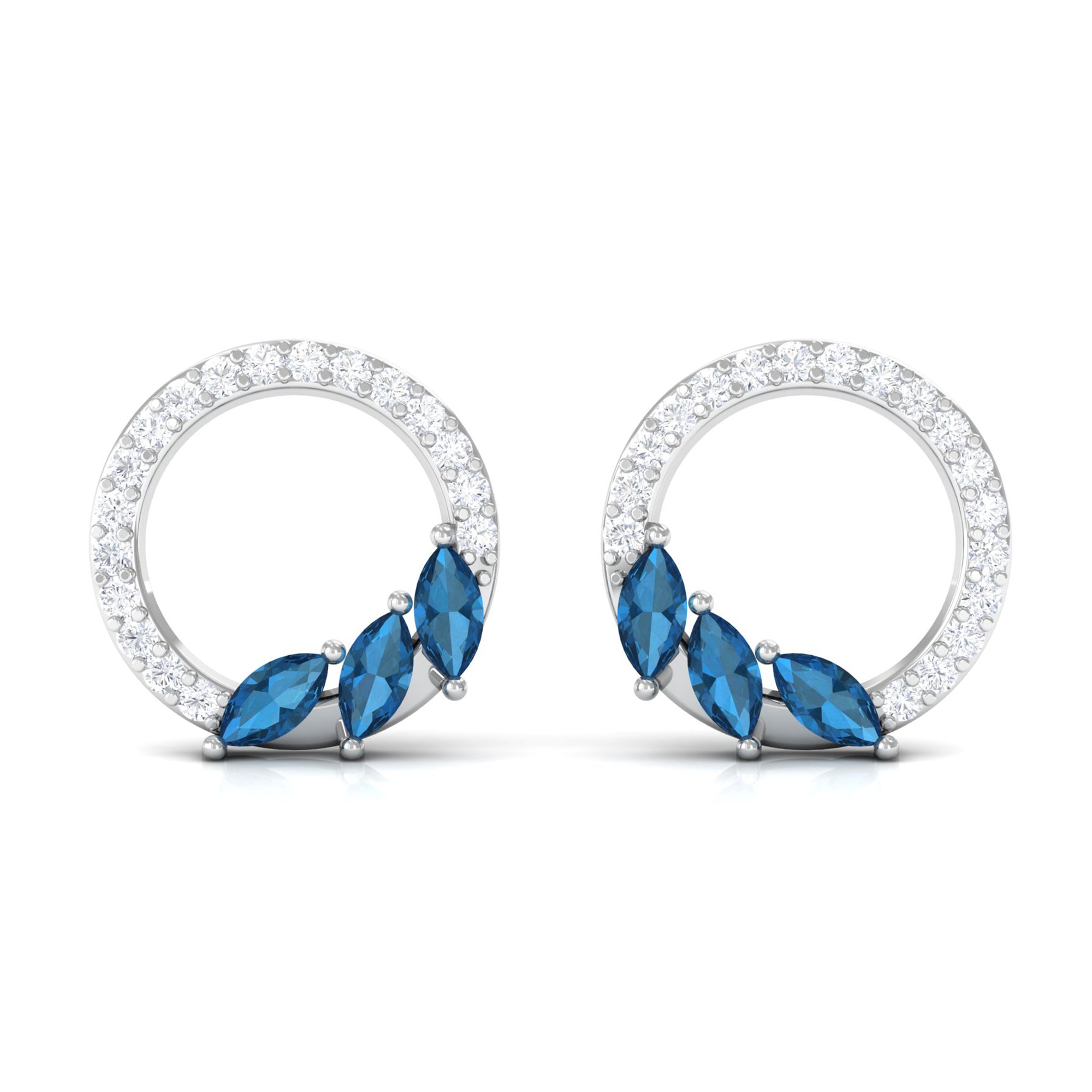 Marquise Cut London Blue Topaz and Diamond Eternity Stud Earrings AAA - Rosec Jewels