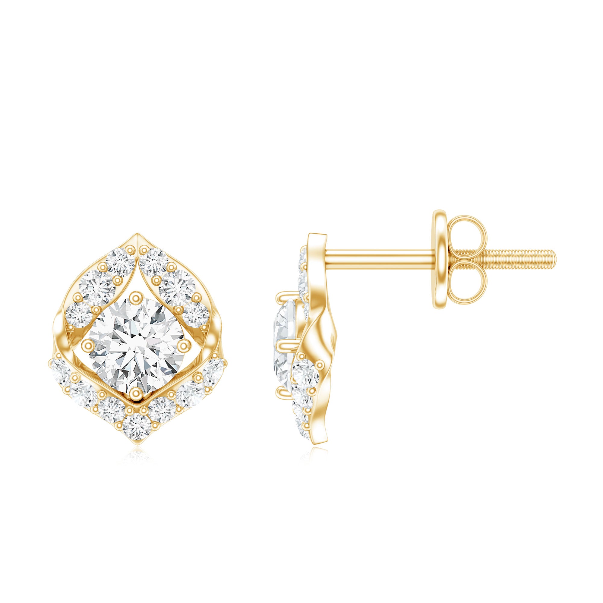 1 CT Moissanite Petal Stud Earrings with Screw Back D-VS1 - Rosec Jewels