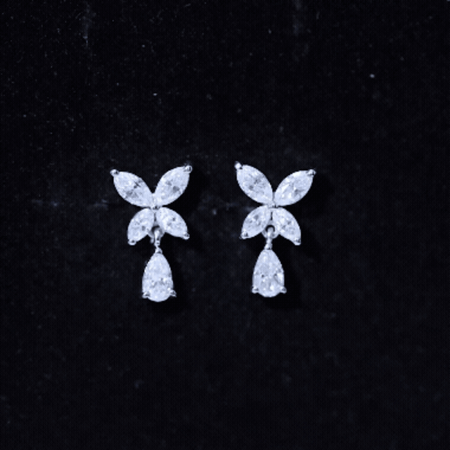 Marquise and Pear Cut Moissanite Flower Drop Earrings D-VS1 - Rosec Jewels