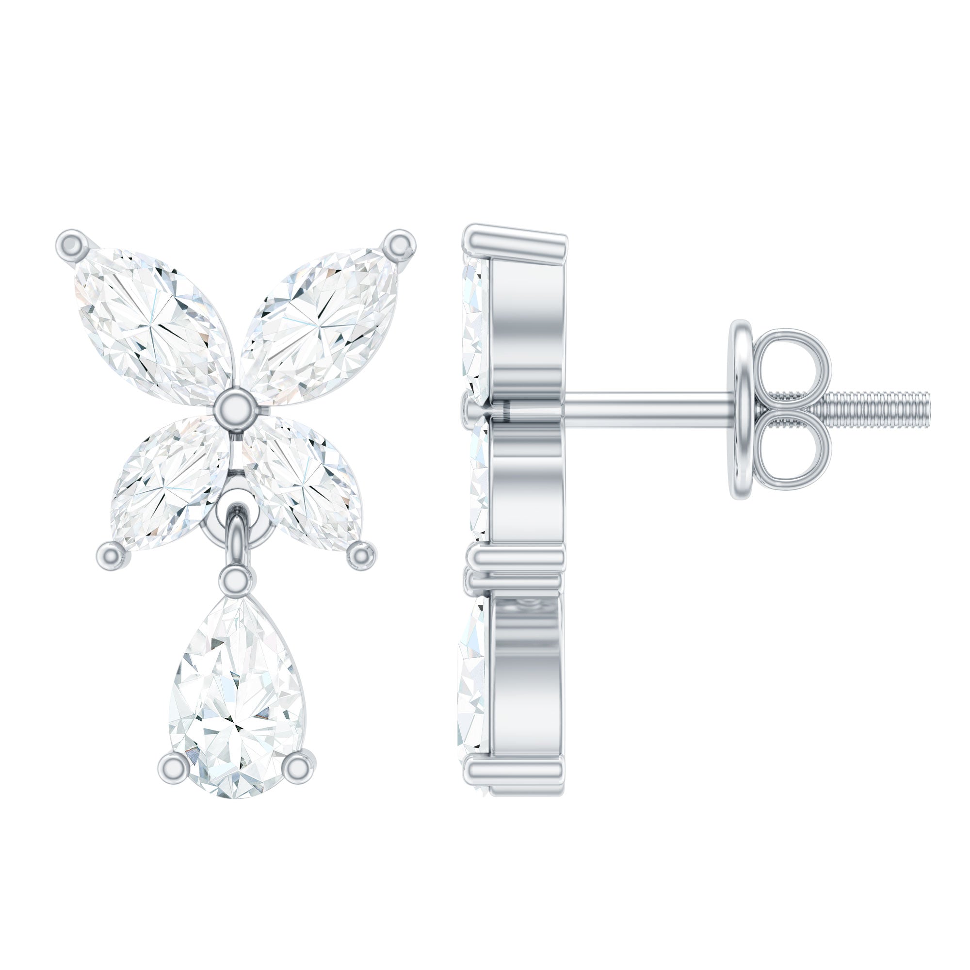 Marquise and Pear Cut Moissanite Flower Drop Earrings D-VS1 - Rosec Jewels