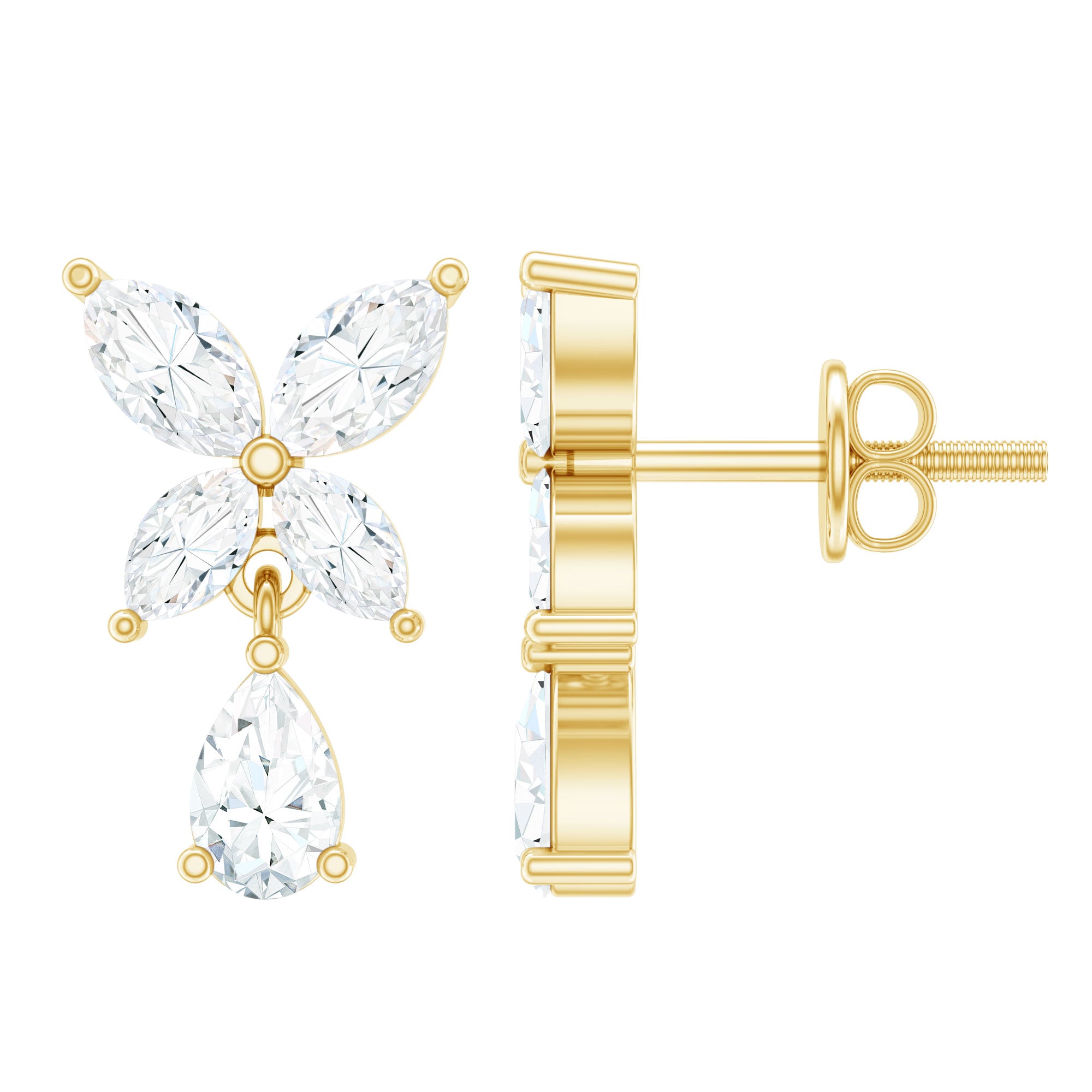 Marquise and Pear Cut Moissanite Flower Drop Earrings D-VS1 - Rosec Jewels