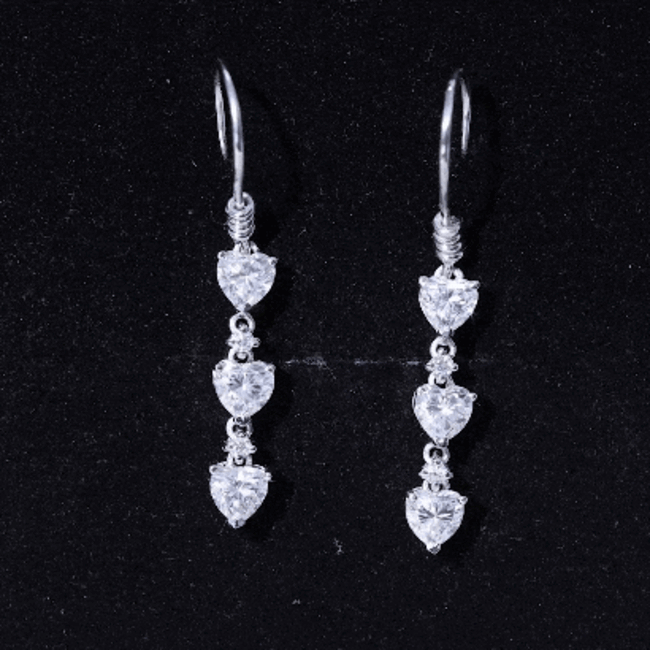 2 CT Heart and Round Shape Moissanite Dangle Earrings D-VS1 - Rosec Jewels