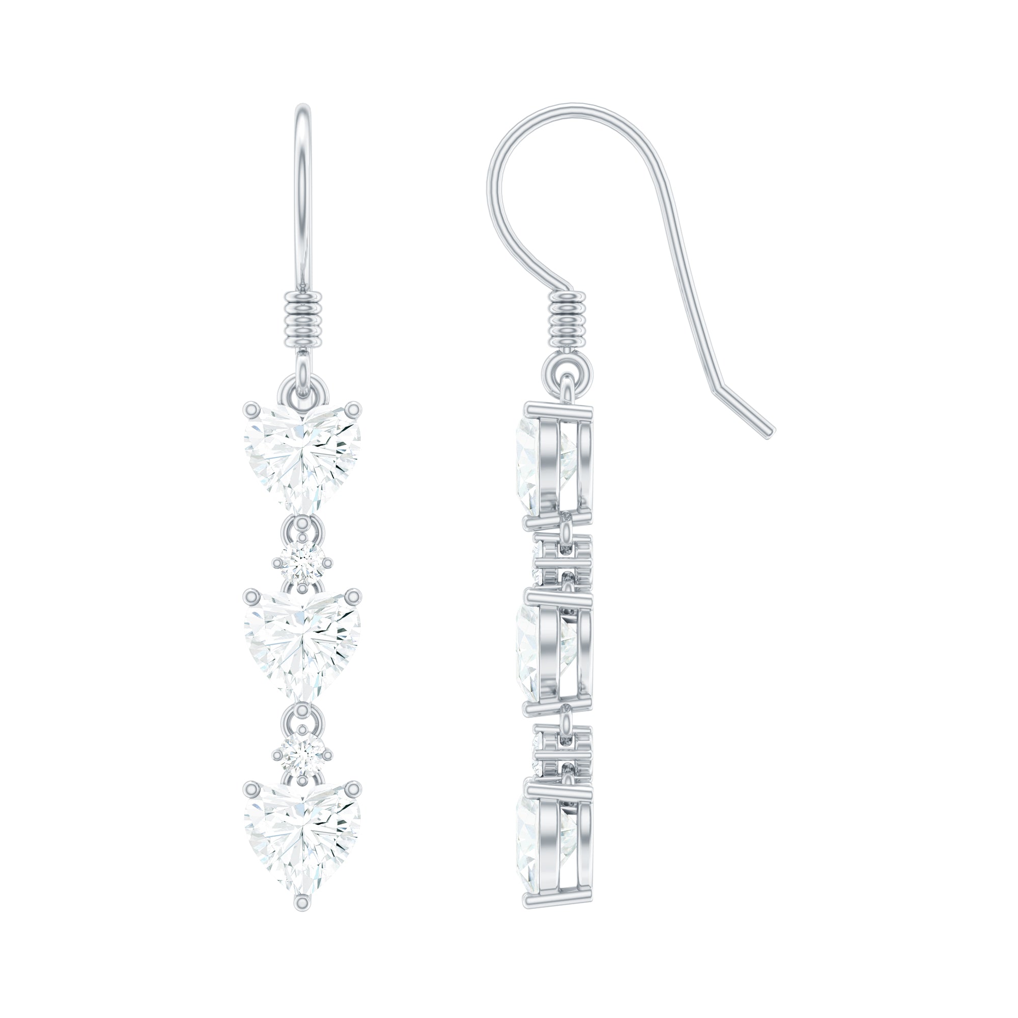 2 CT Heart and Round Shape Moissanite Dangle Earrings D-VS1 - Rosec Jewels