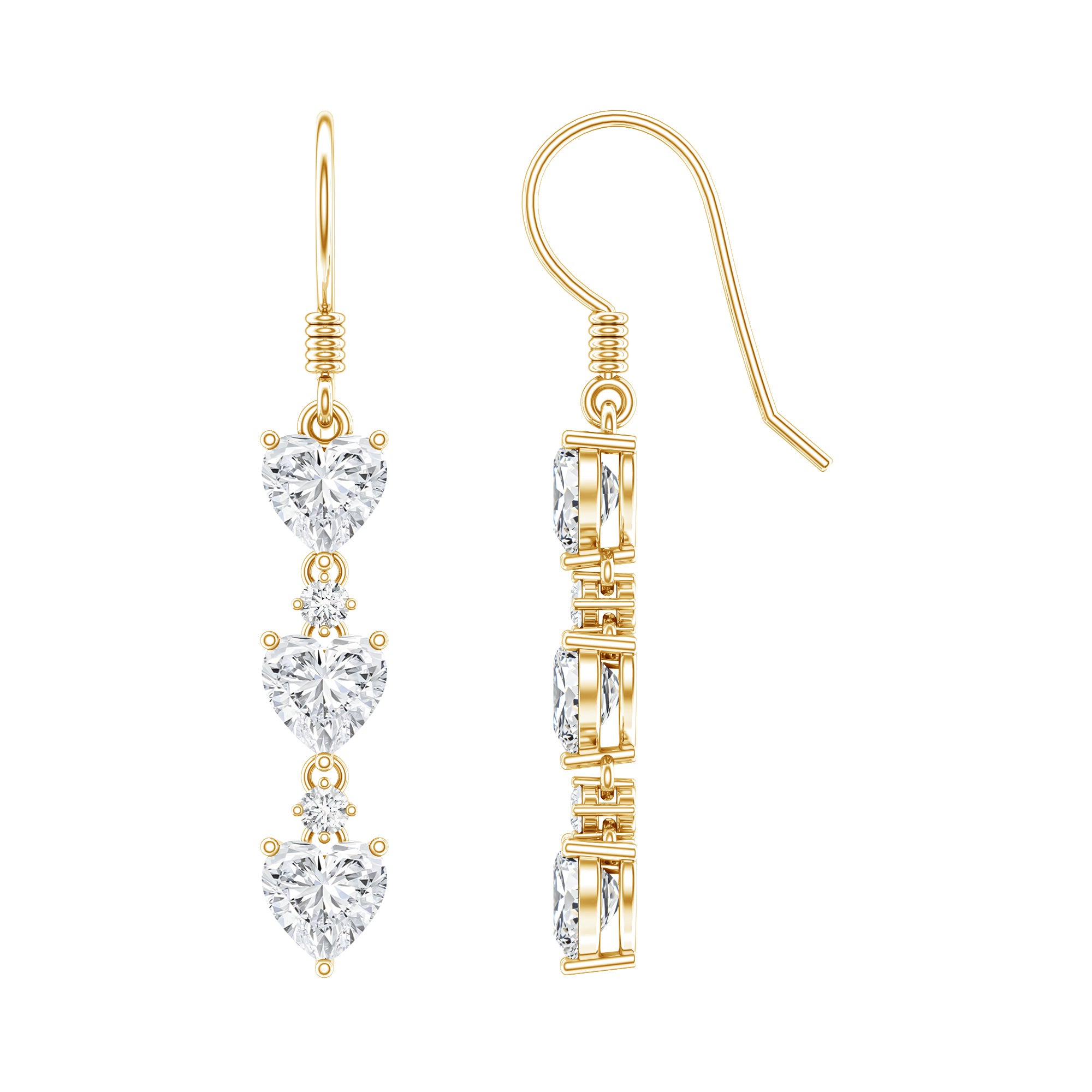 Heart and Round Shape Moissanite Dangle Earrings D-VS1 - Rosec Jewels