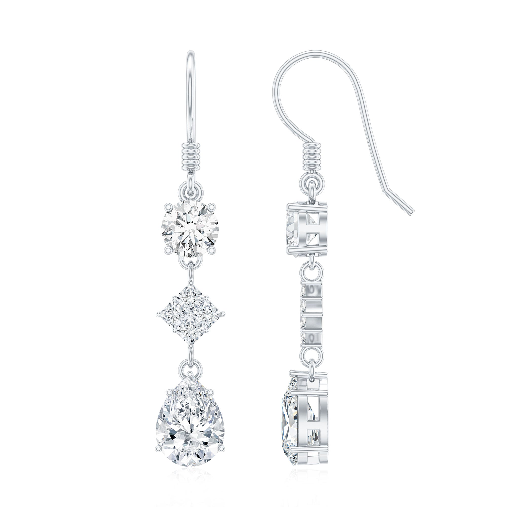 Certified Moissanite Bridal Dangle Earrings with Fish Hook D-VS1 - Rosec Jewels