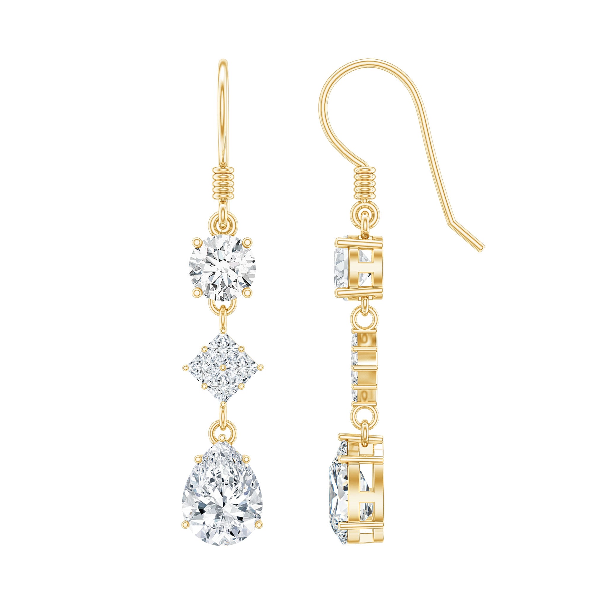 Certified Moissanite Bridal Dangle Earrings with Fish Hook D-VS1 - Rosec Jewels