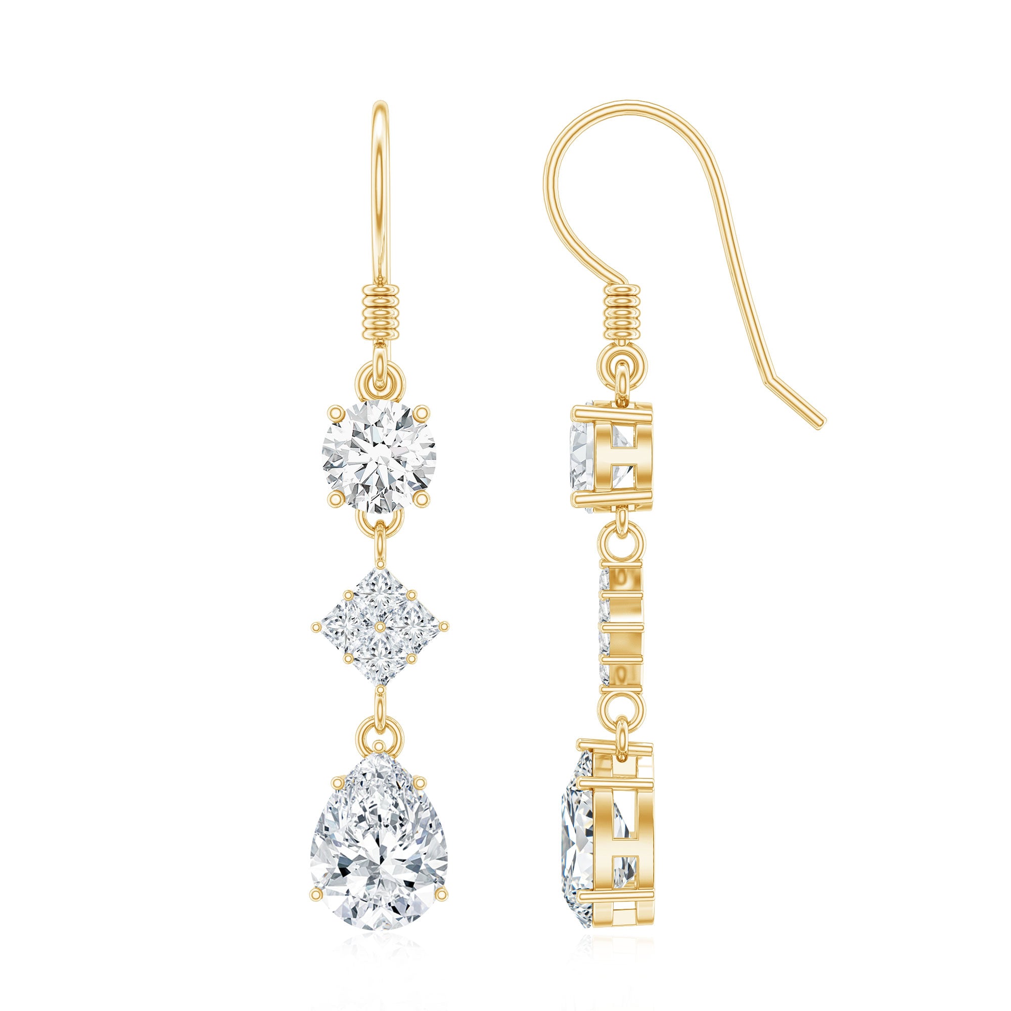 Certified Moissanite Bridal Dangle Earrings with Fish Hook D-VS1 - Rosec Jewels