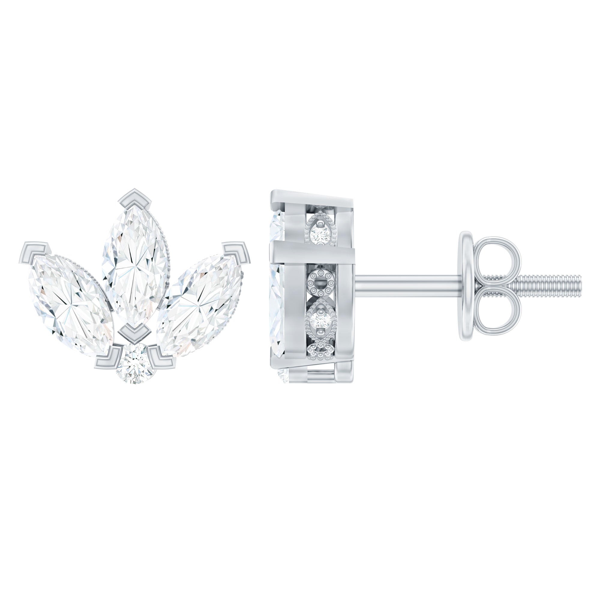 Boucle d'oreille à tige en forme de fleur de lotus moissanite certifiée taille marquise 1,25 ct en or