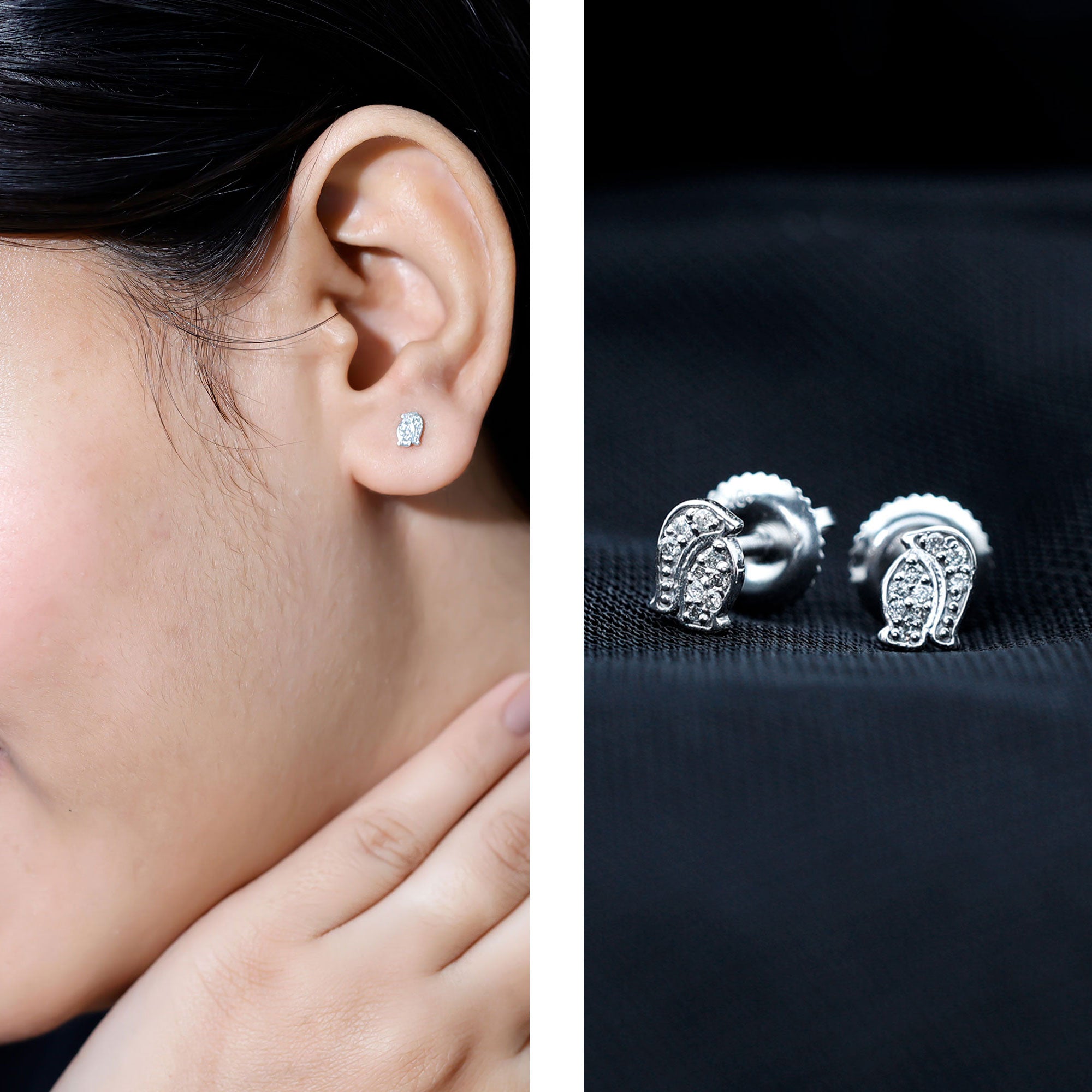 Natural Diamond Christmas Penguin Earrings With Certificate Natural - ( HI-SI ) - Rosec Jewels