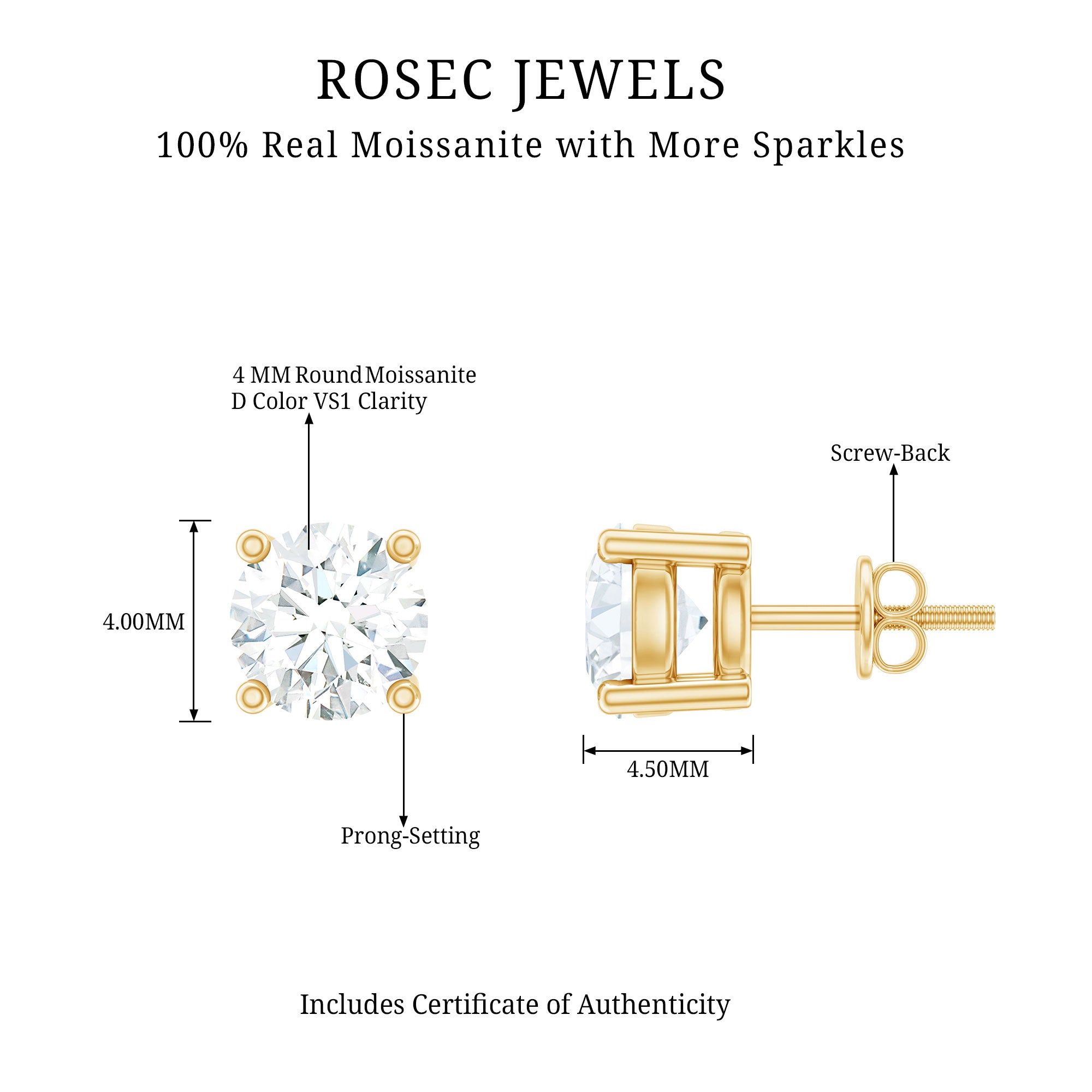 Certified Lab Grown Diamond 4 Prong Stud Earrings Lab - ( EF-VS ) - Rosec Jewels