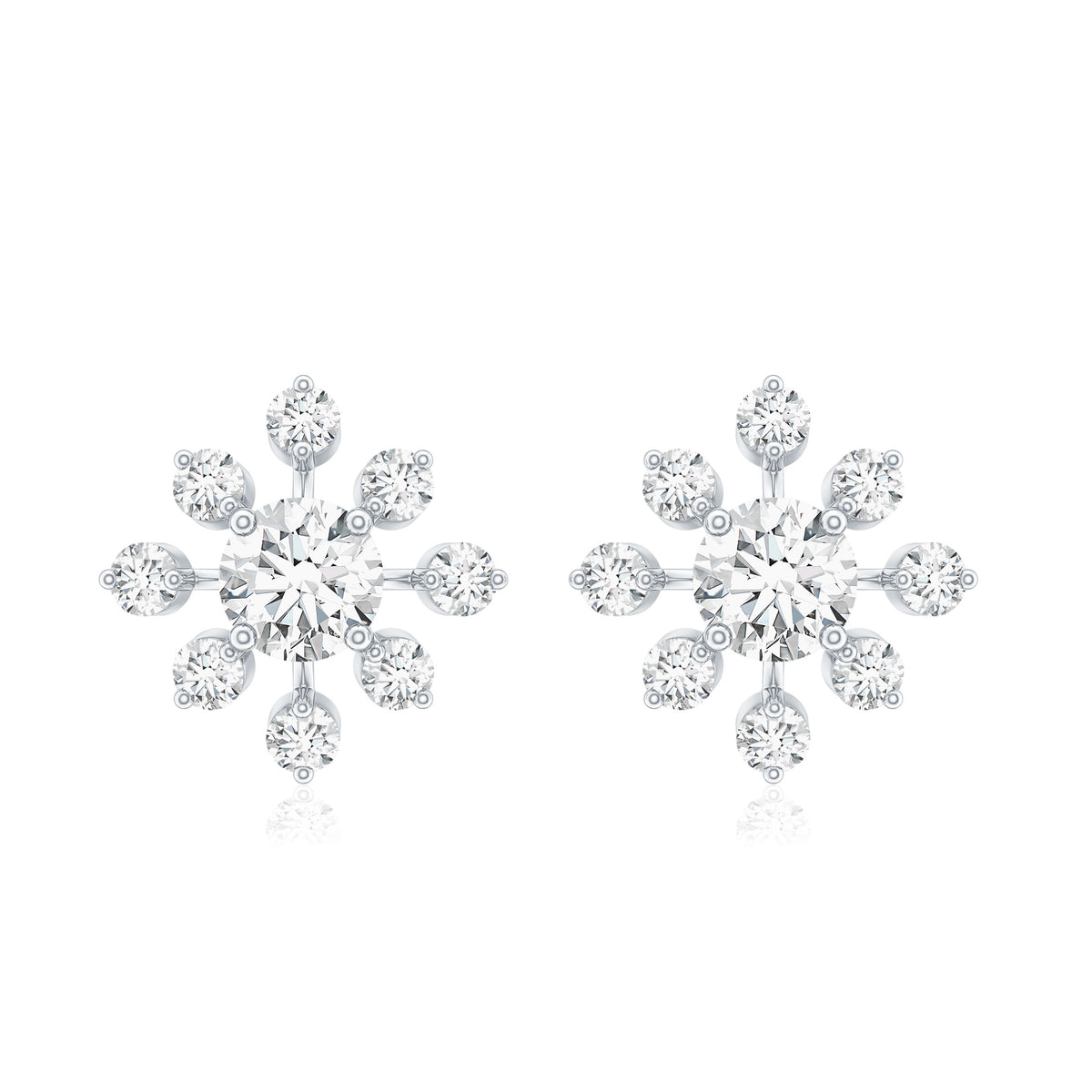 Certified Lab Grown Diamond Snowflake Stud Earrings Lab - ( EF-VS ) - Rosec Jewels