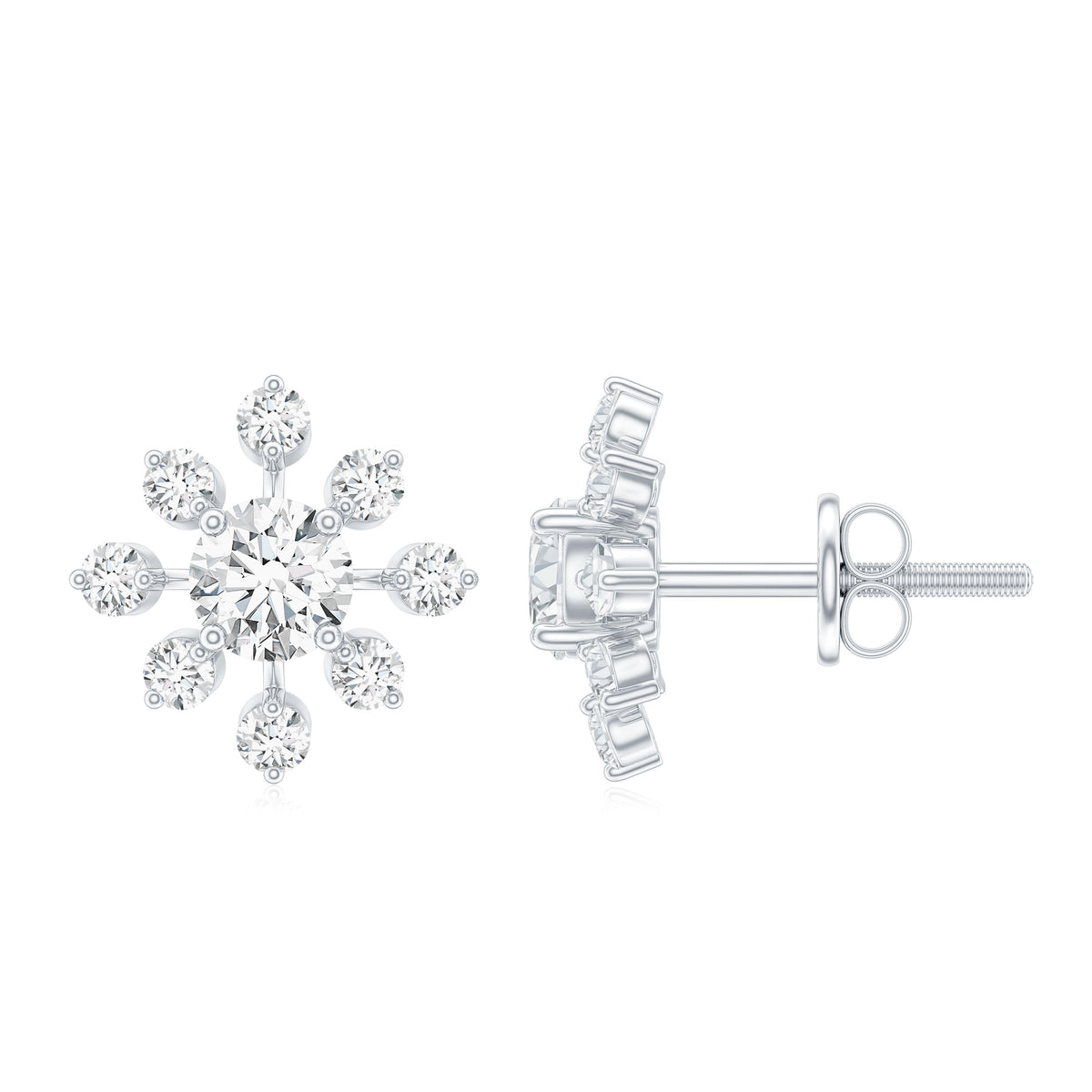Certified Lab Grown Diamond Snowflake Stud Earrings Lab - ( EF-VS ) - Rosec Jewels