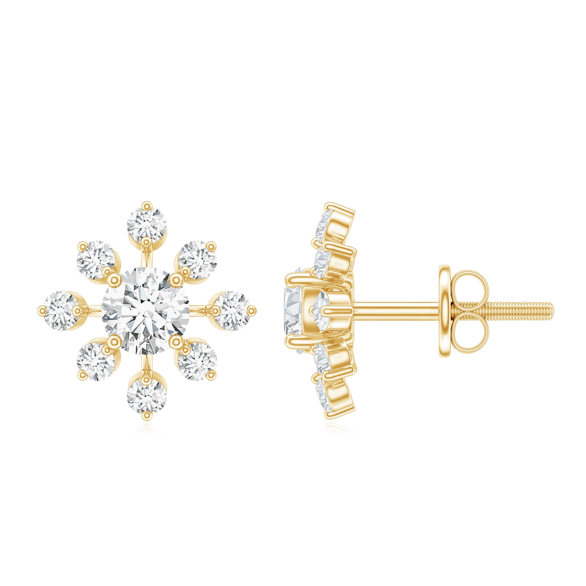 Certified Lab Grown Diamond Snowflake Stud Earrings Lab - ( EF-VS ) - Rosec Jewels