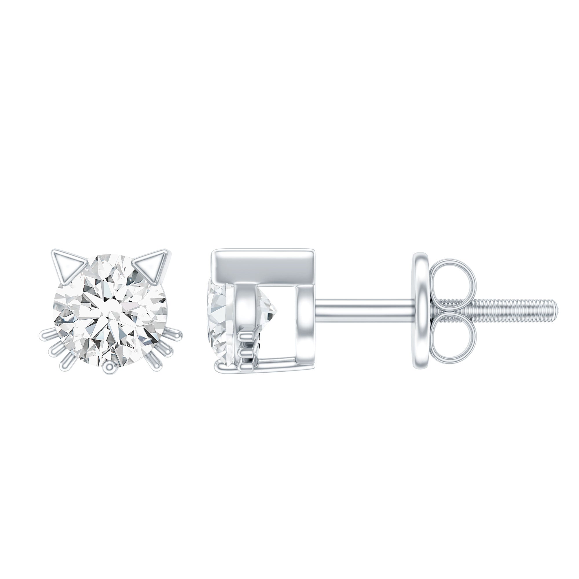 Certified 6MM Lab Grown Diamond Cute Cat Earrings Lab - ( EF-VS ) - Rosec Jewels