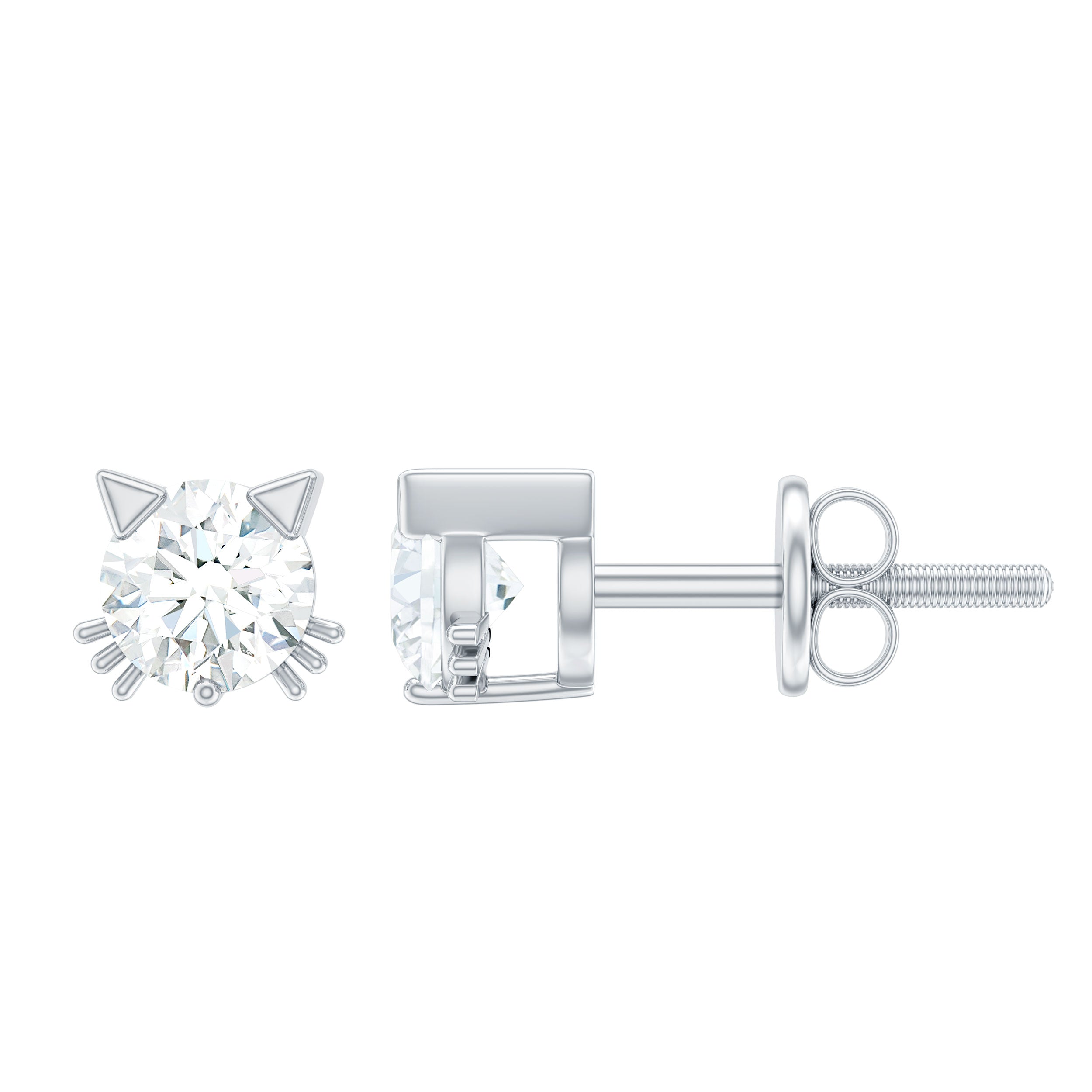 Certified 6MM Lab Grown Diamond Cute Cat Earrings