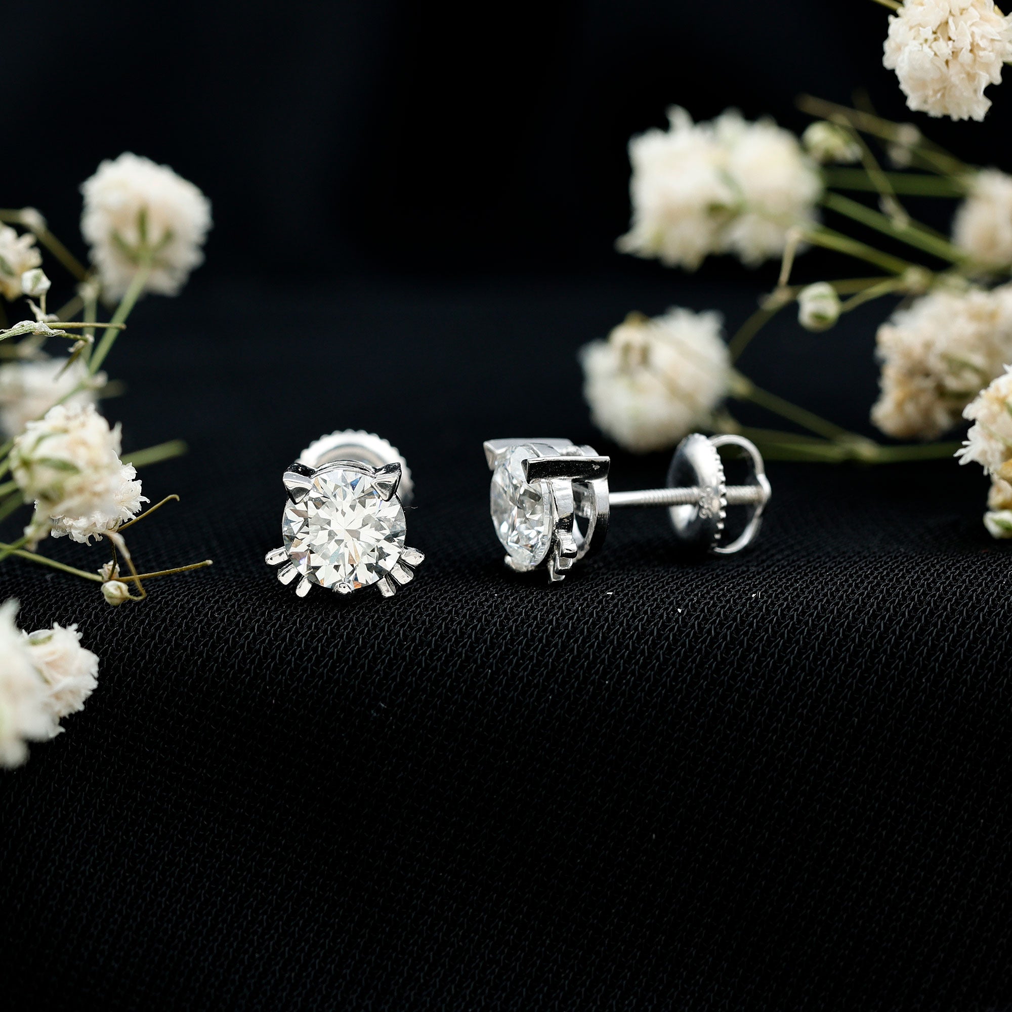 Certified 6MM Lab Grown Diamond Cute Cat Earrings Lab - ( EF-VS ) - Rosec Jewels