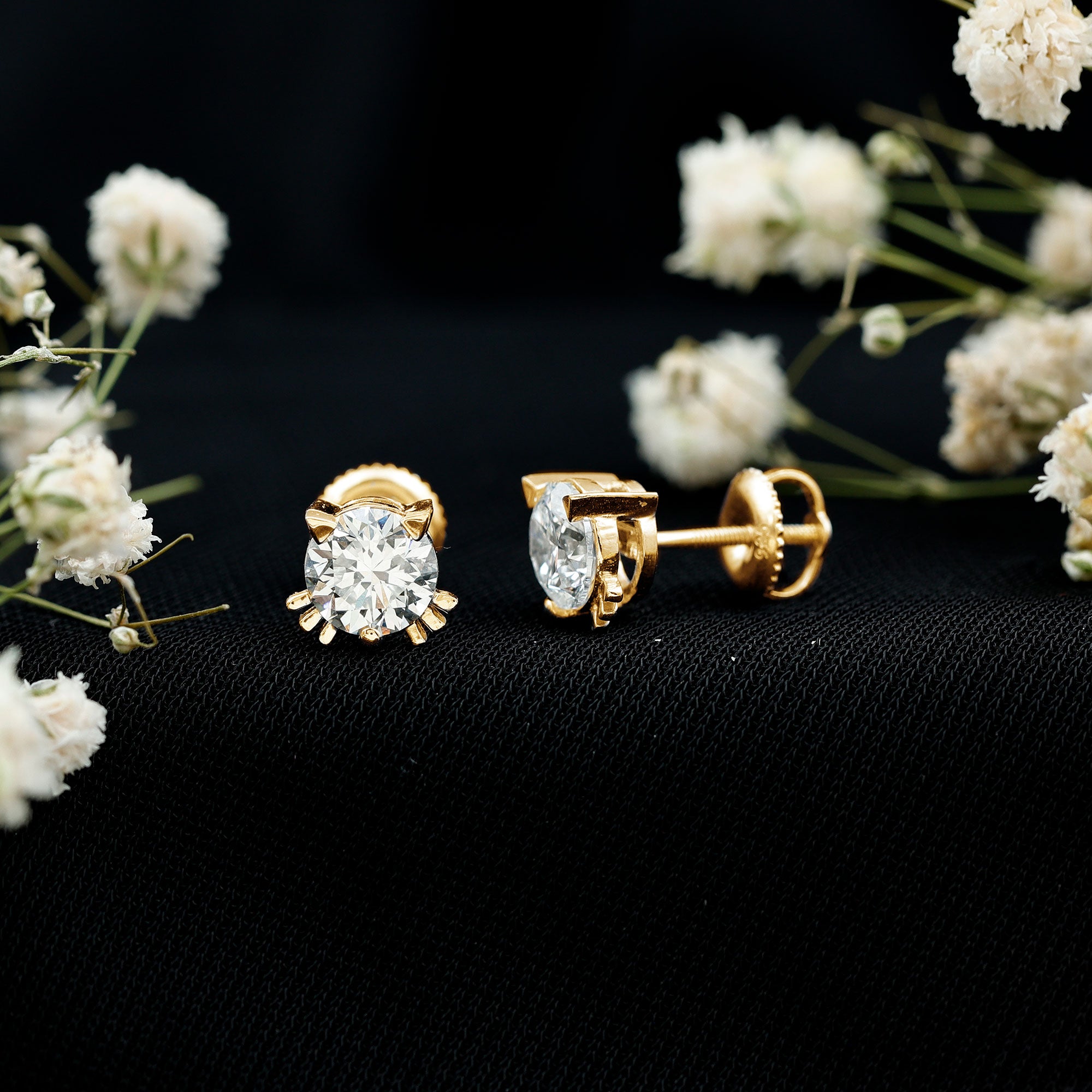 Certified 6MM Lab Grown Diamond Cute Cat Earrings Lab - ( EF-VS ) - Rosec Jewels