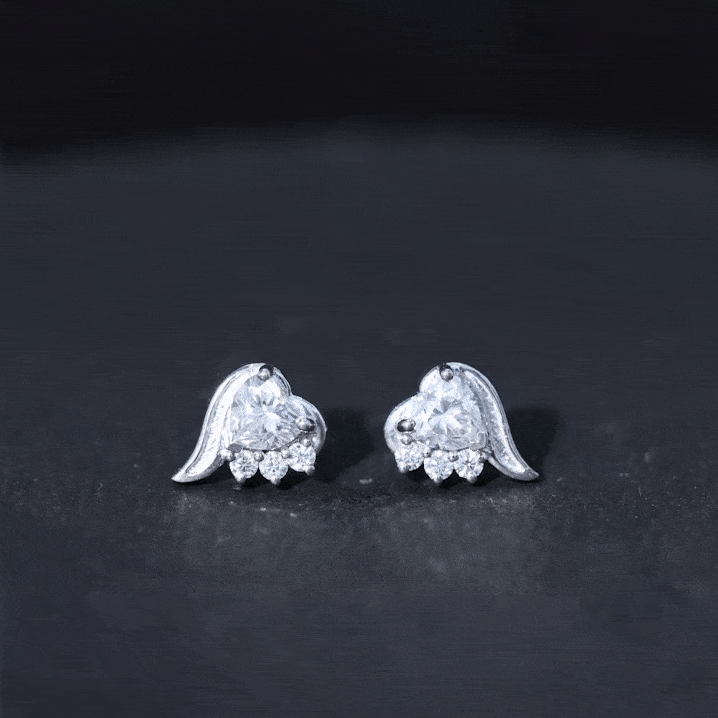 Heart Shape Lab Grown Diamond Minimal Stud Earrings with Screw Back Lab - ( EF-VS ) - Rosec Jewels