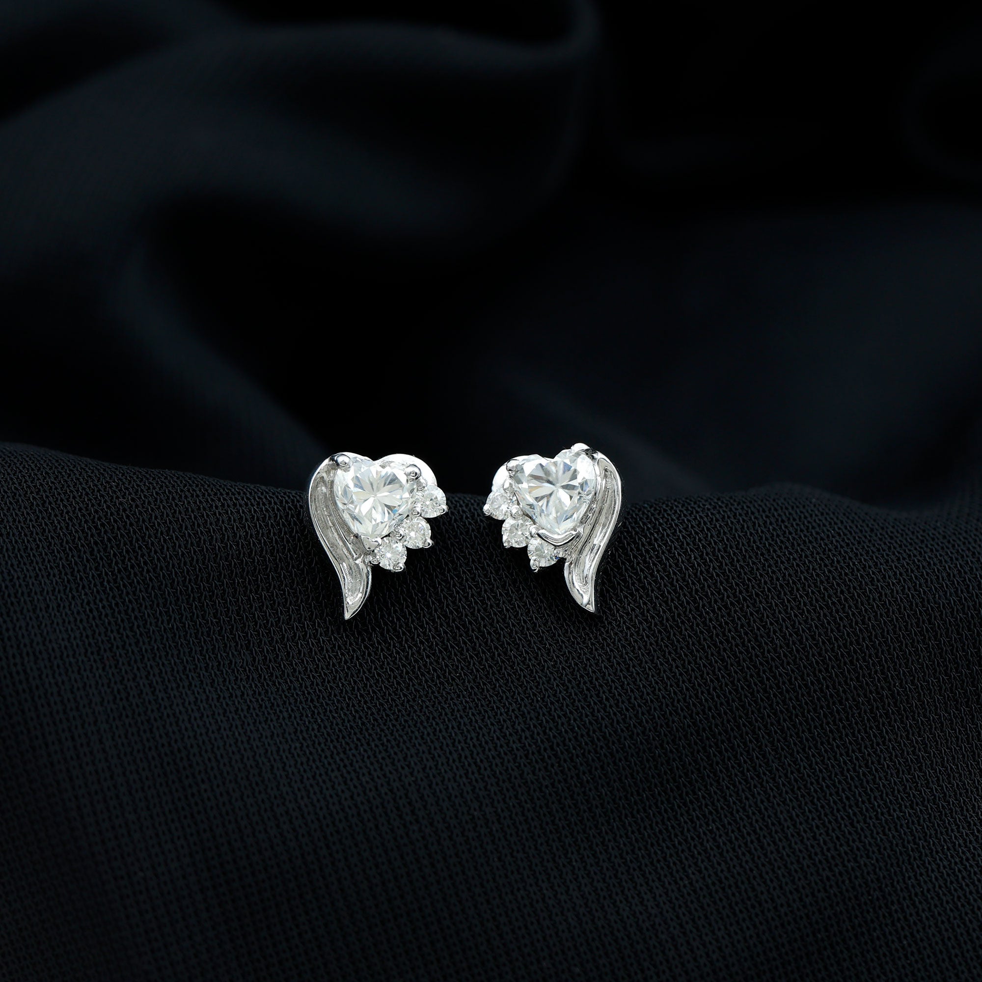 Heart Shape Lab Grown Diamond Minimal Stud Earrings with Screw Back Lab - ( EF-VS ) - Rosec Jewels