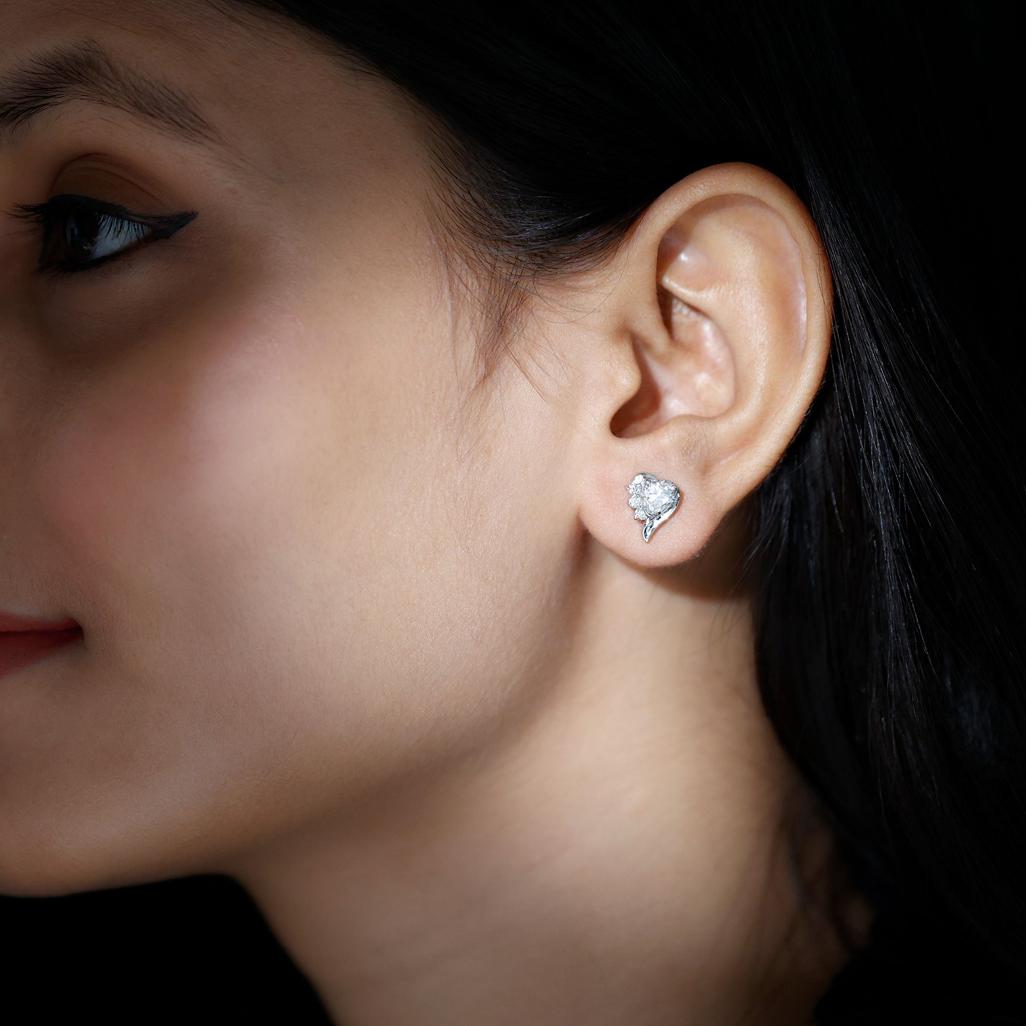 Heart Shape Lab Grown Diamond Minimal Stud Earrings with Screw Back Lab - ( EF-VS ) - Rosec Jewels