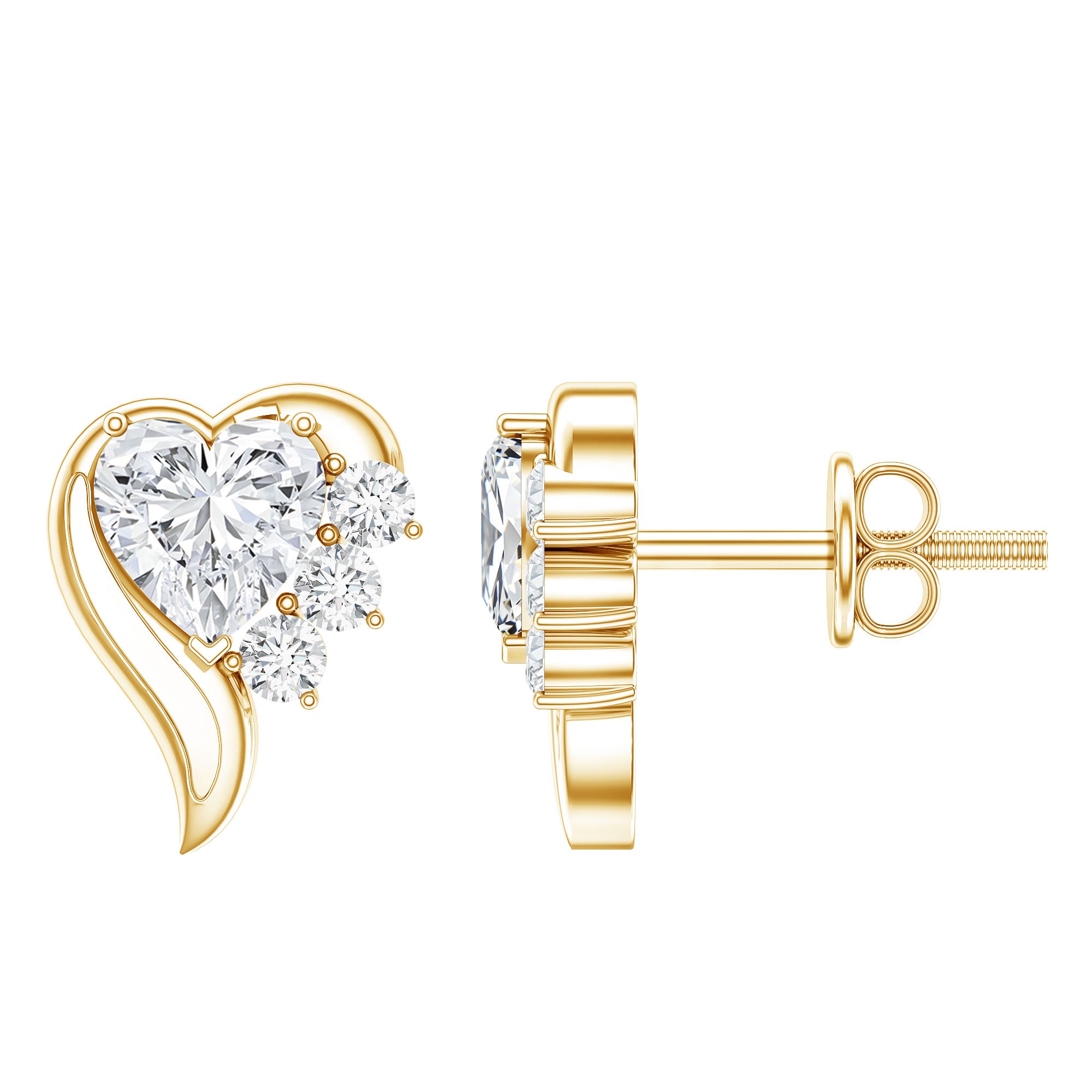 Heart Shape Lab Grown Diamond Minimal Stud Earrings with Screw Back Lab - ( EF-VS ) - Rosec Jewels