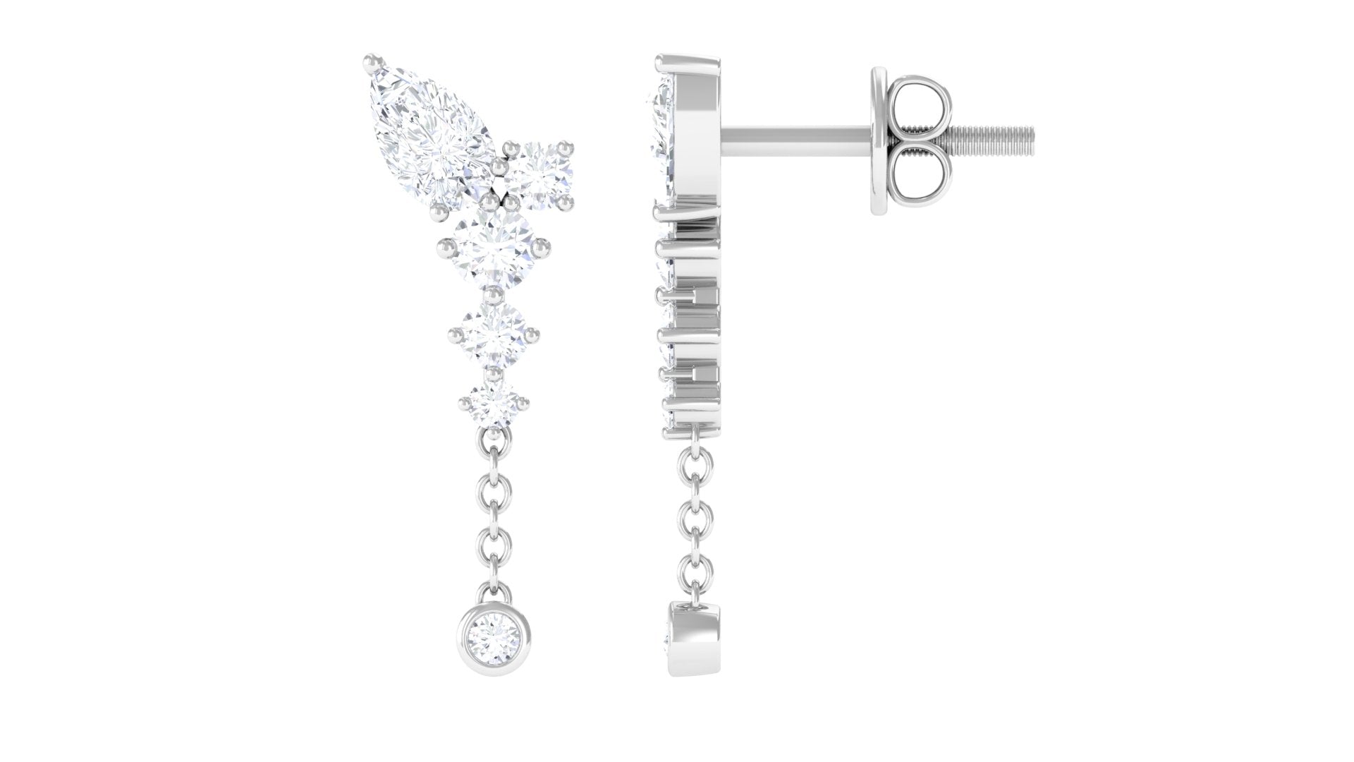 Certified Moissanite Chain Dangle Earrings D-VS1 - Rosec Jewels