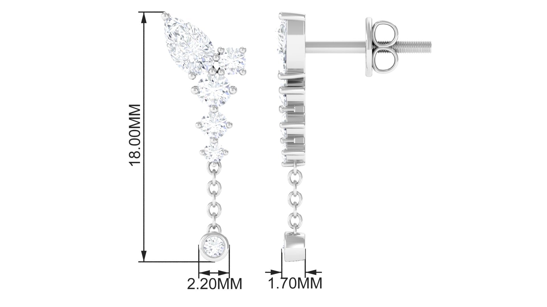 Certified Moissanite Chain Dangle Earrings D-VS1 - Rosec Jewels