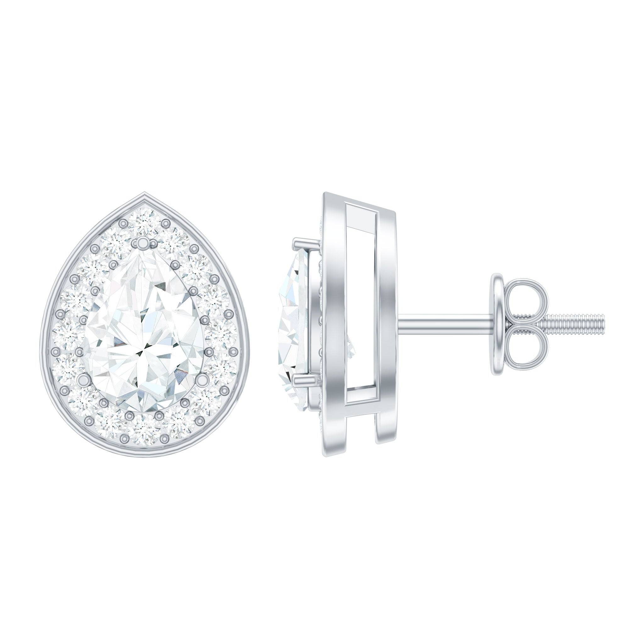 Pear Shape Lab Grown Diamond Classic Halo Stud Earrings