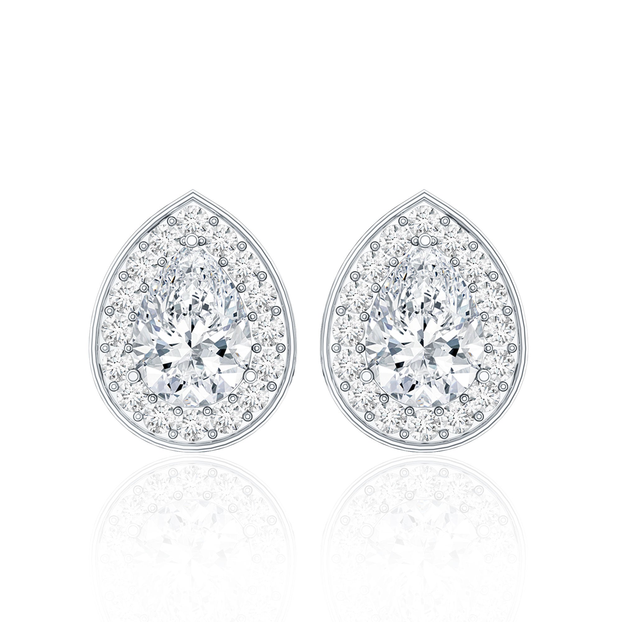 Pear Shape Lab Grown Diamond Classic Halo Stud Earrings Lab - ( EF-VS ) - Rosec Jewels