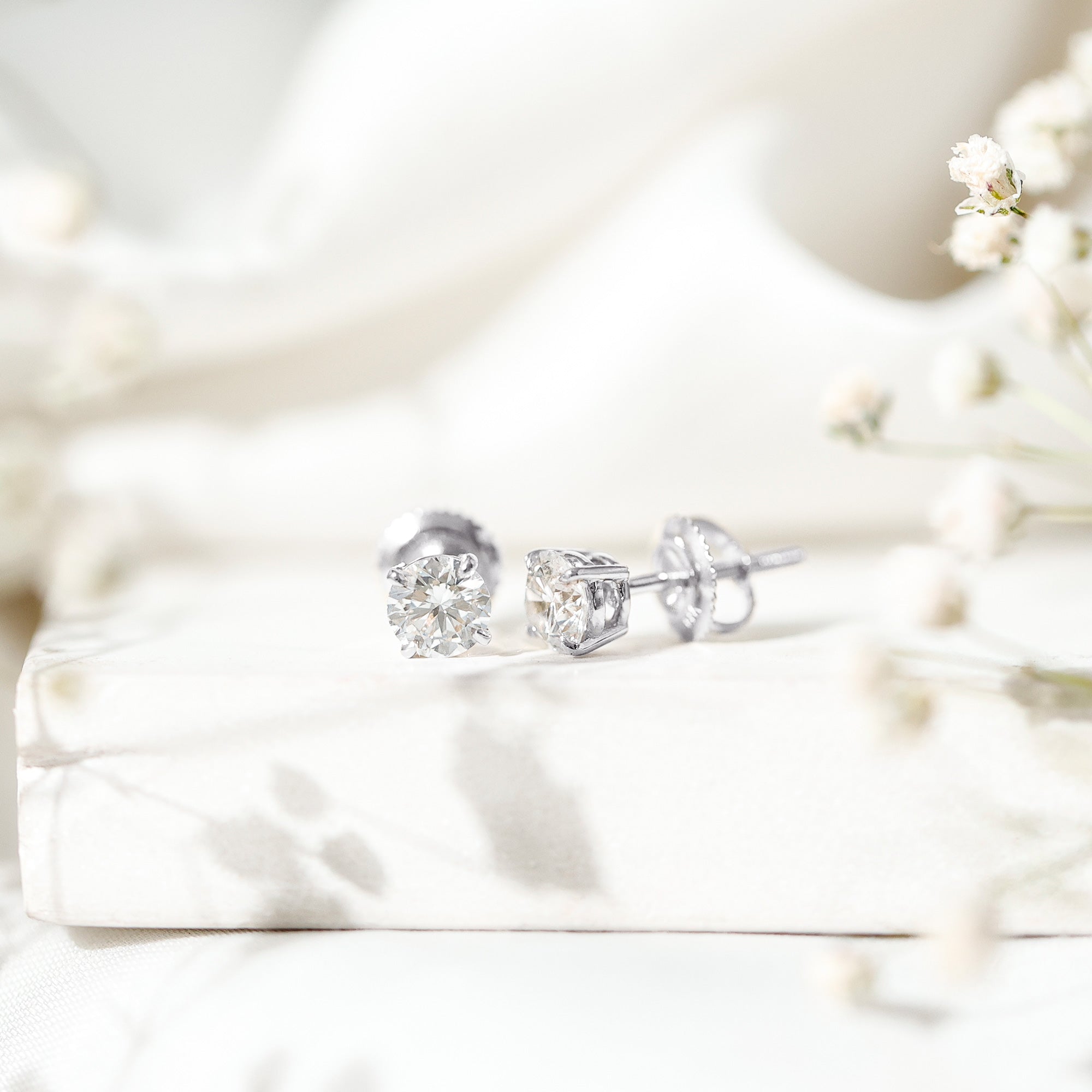 Lab Grown Diamond Solitaire Stud Earrings with Screw Back Lab - ( EF-VS ) - Rosec Jewels