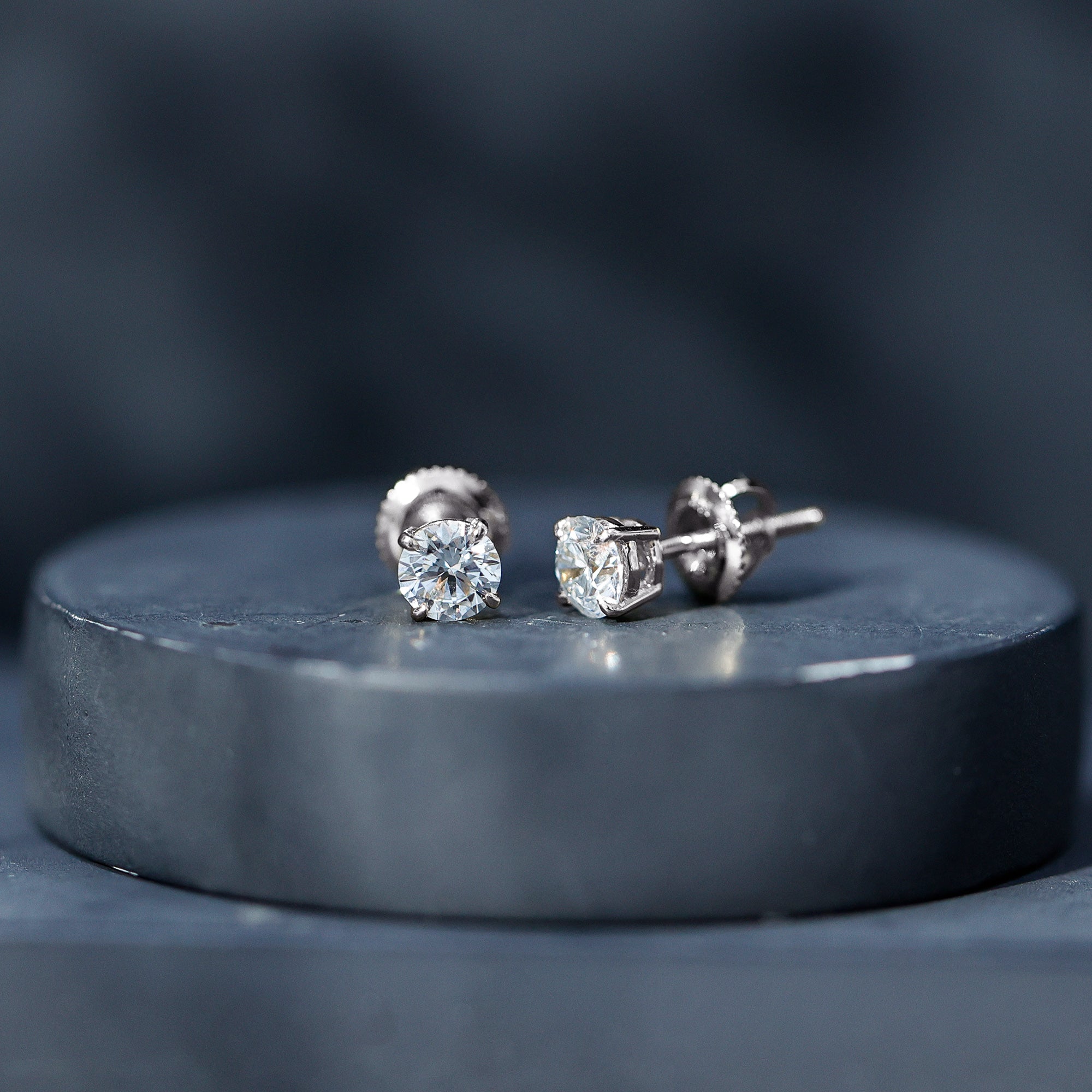 Lab Grown Diamond Solitaire Stud Earrings with Screw Back Lab - ( EF-VS ) - Rosec Jewels