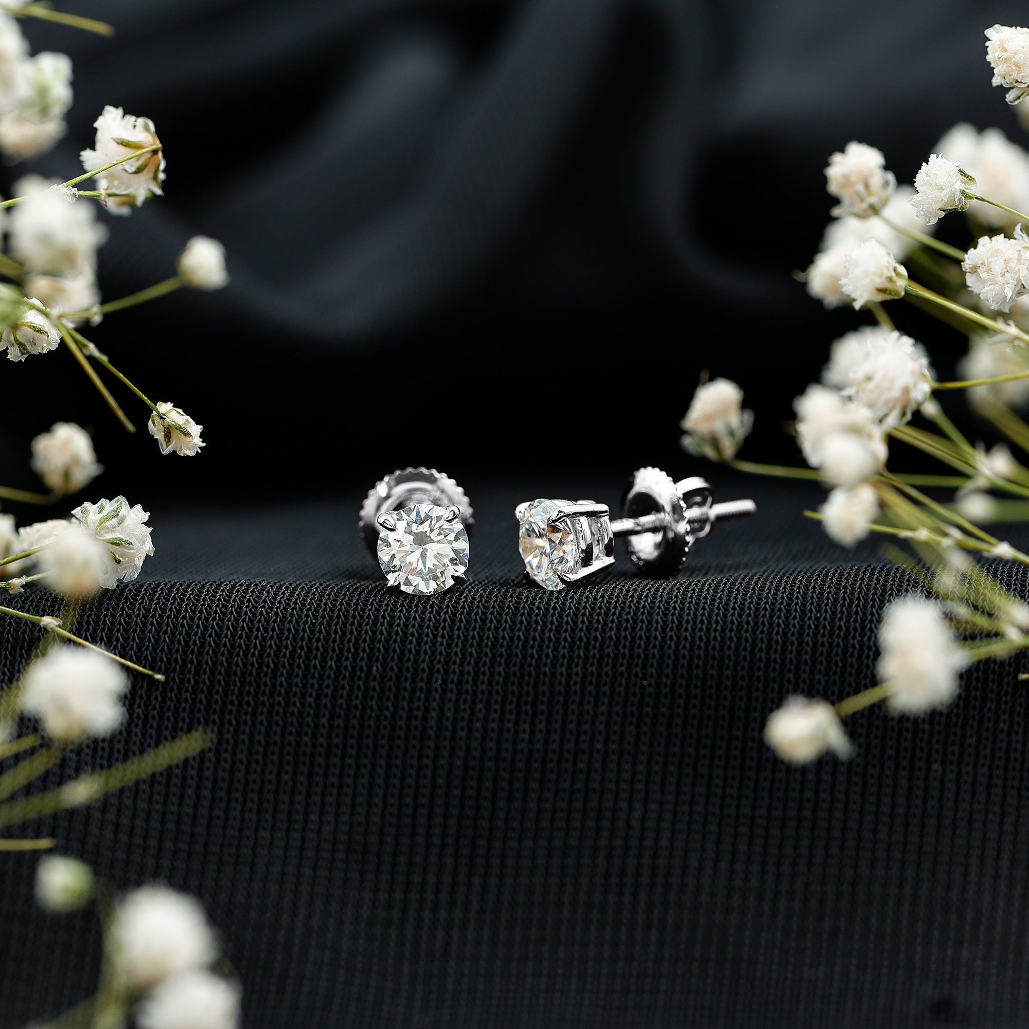 Lab Grown Diamond Solitaire Stud Earrings with Screw Back Lab - ( EF-VS ) - Rosec Jewels