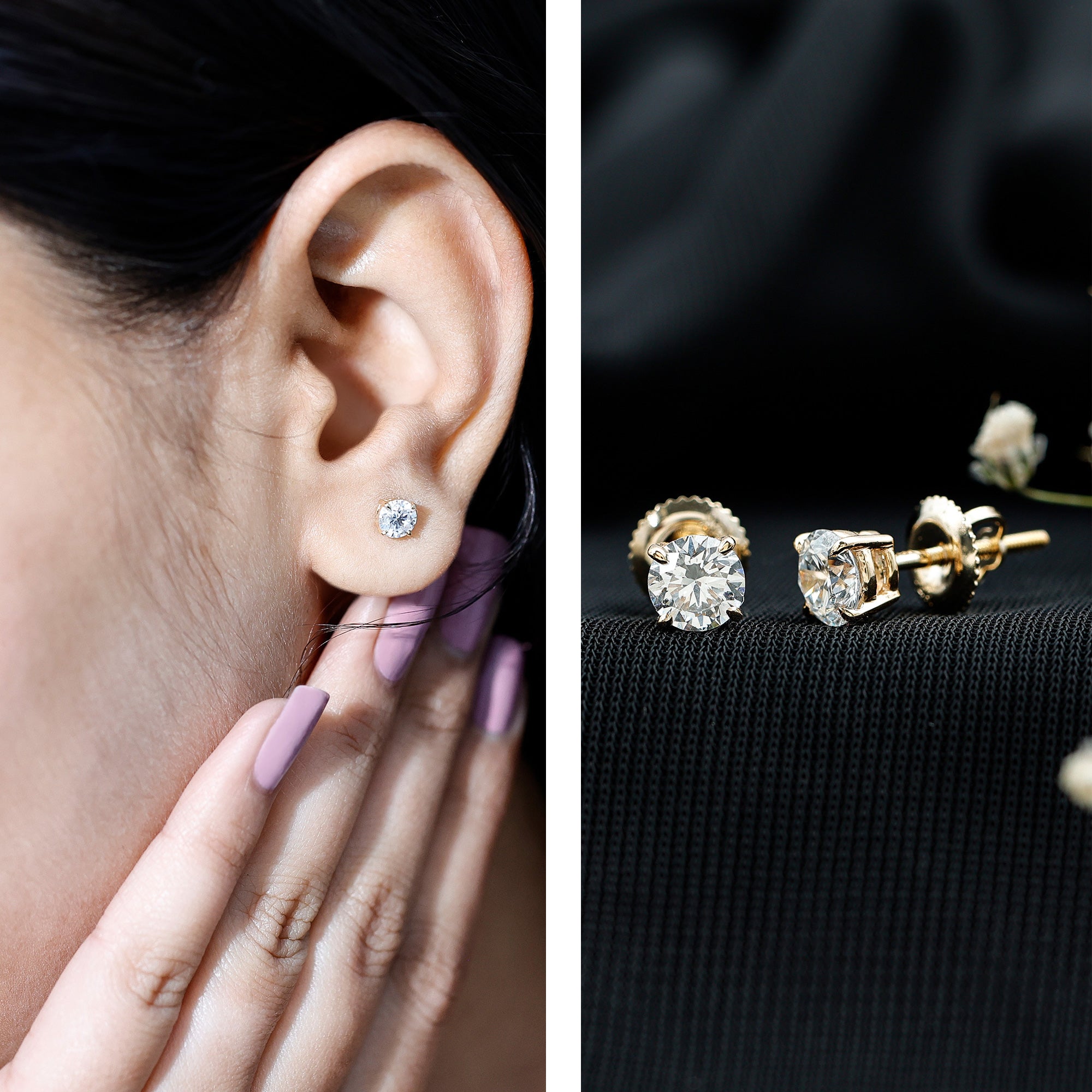 Lab Grown Diamond Solitaire Stud Earrings with Screw Back Lab - ( EF-VS ) - Rosec Jewels