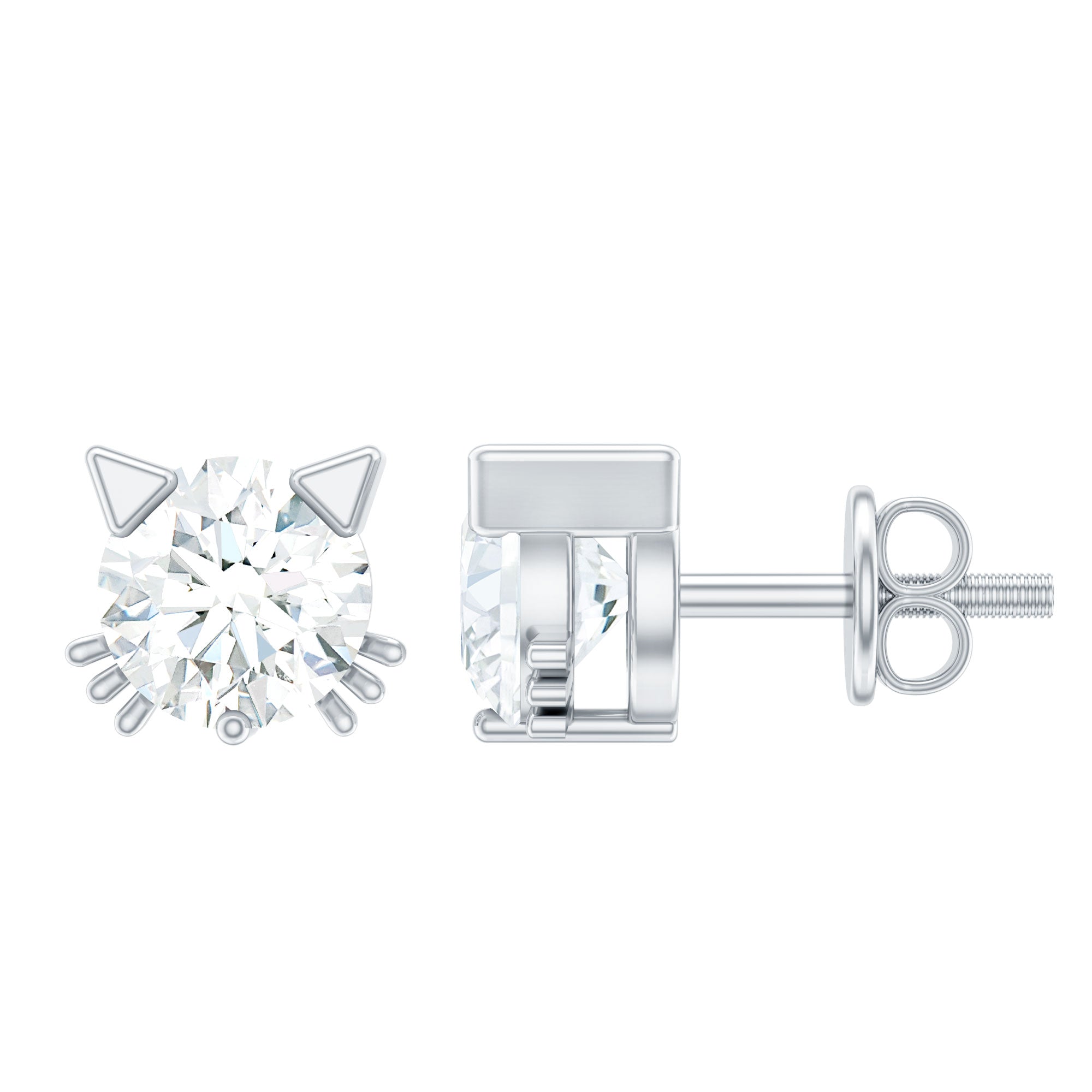 Cute Cat Stud Earrings with Lab Grown Diamond