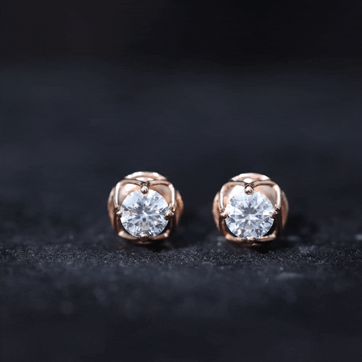 Round Lab Grown Diamond Solitaire Floral Stud Earrings Lab - ( EF-VS ) - Rosec Jewels