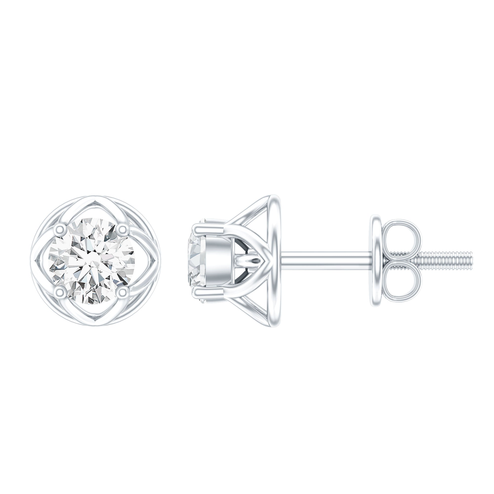 Round Lab Grown Diamond Solitaire Floral Stud Earrings Lab - ( EF-VS ) - Rosec Jewels