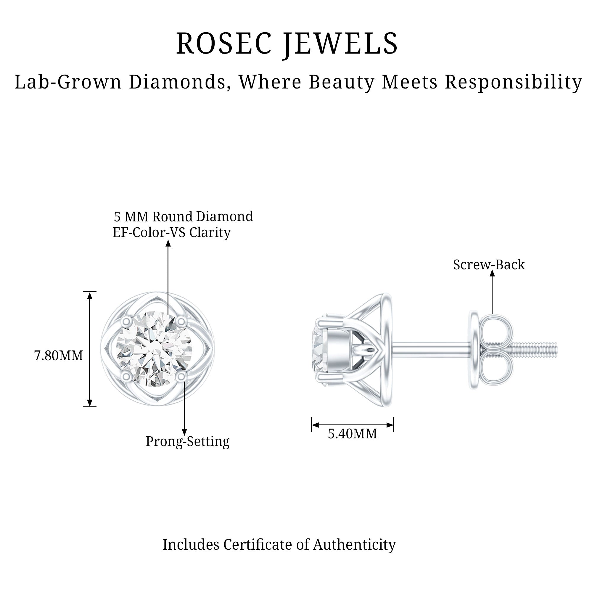Round Lab Grown Diamond Solitaire Floral Stud Earrings Lab - ( EF-VS ) - Rosec Jewels