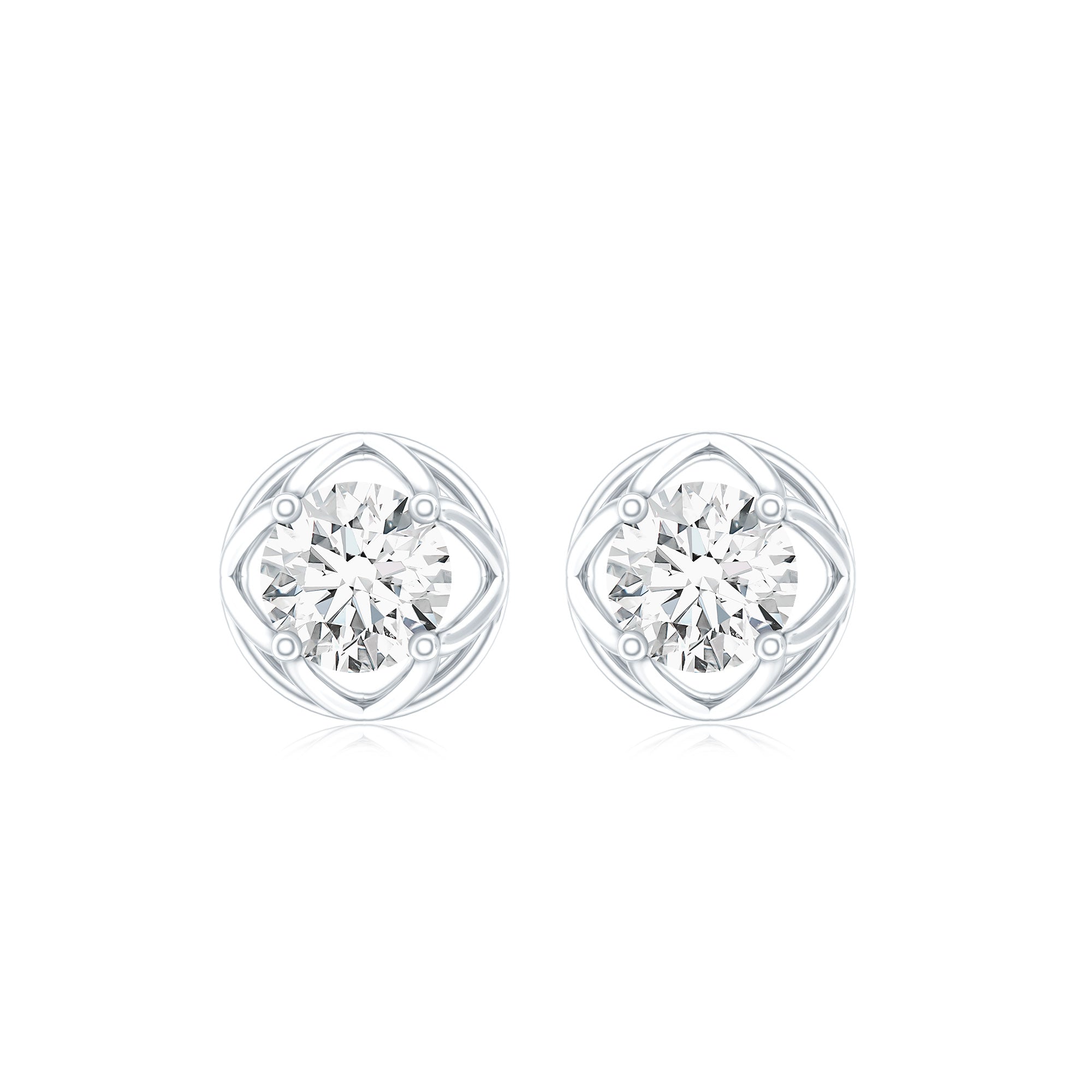 Round Lab Grown Diamond Solitaire Floral Stud Earrings Lab - ( EF-VS ) - Rosec Jewels